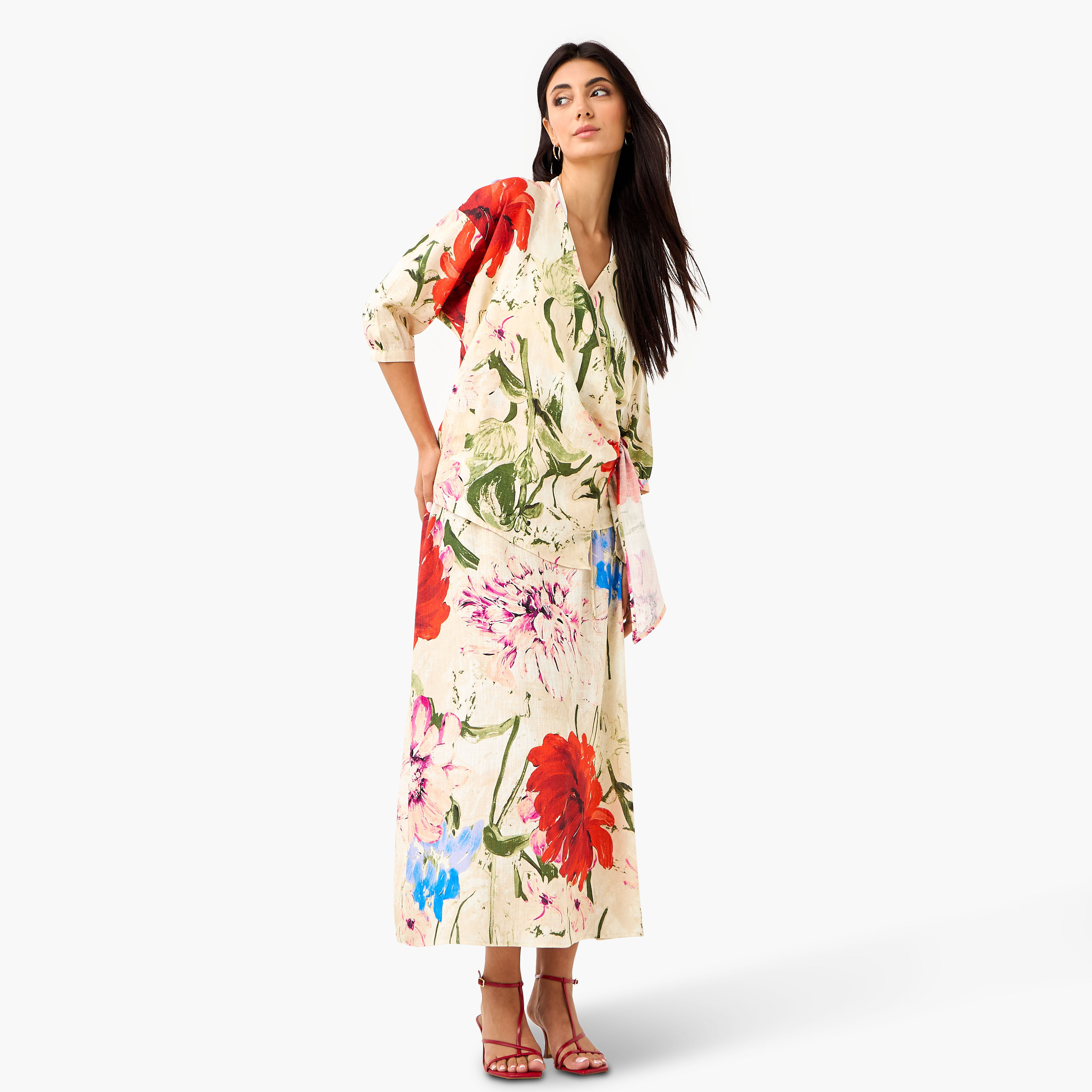 Iconic Floral Print Midi Linen Blend Skirt with Zip Closure-women-clothing-bottoms-skirts-image-2
