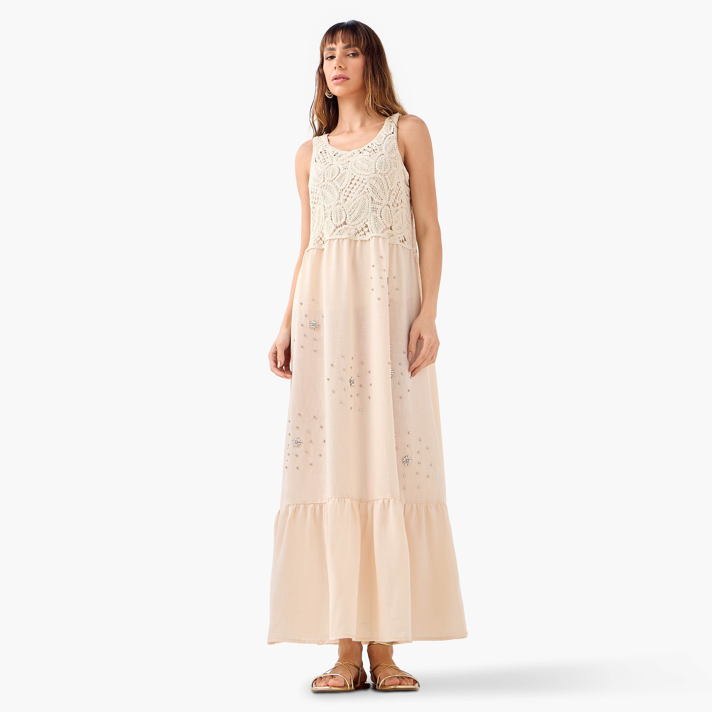 فستان بدون أكمام مزين بالكريستال مع تفاصيل كروشيه من آيكونيك-women-clothing-dresses-image-1