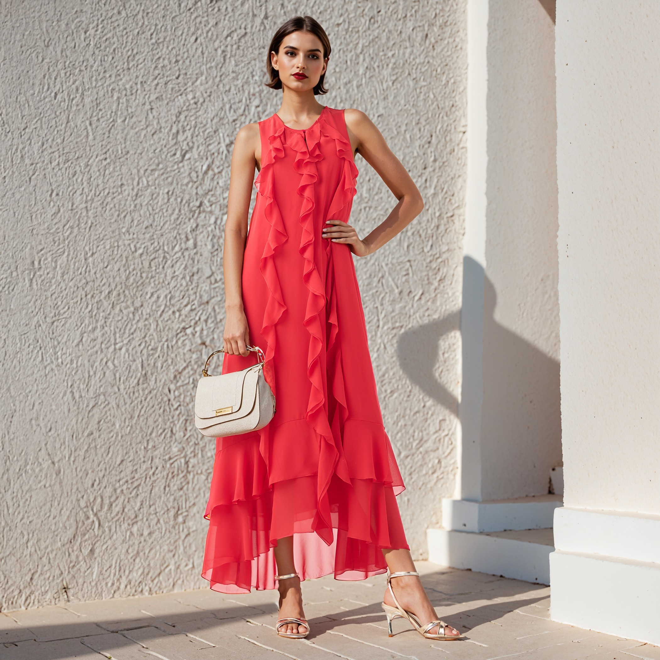 Iconic Ruffle Detail Column Sleeveless Dress with V-neck-women-clothing-dresses-image-1