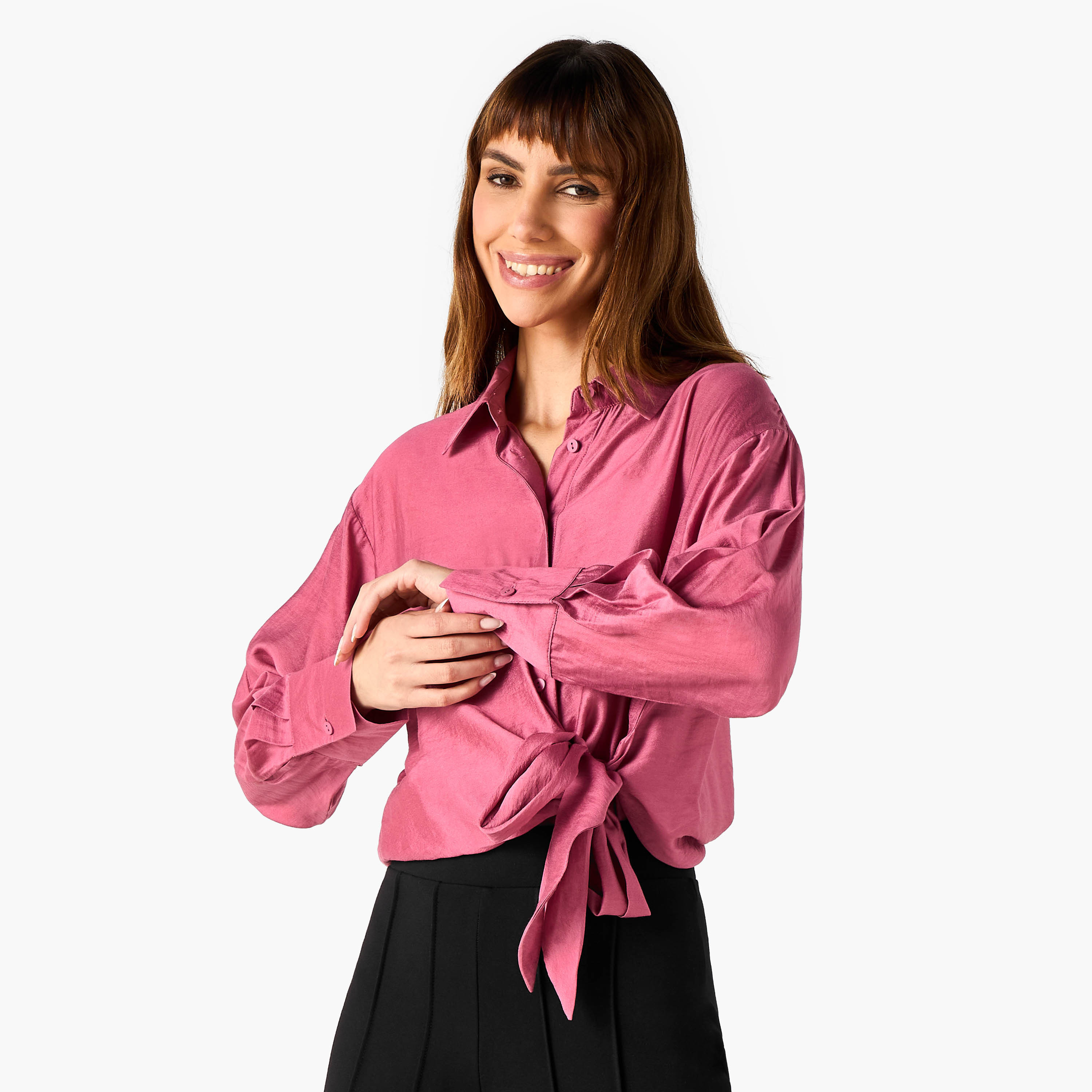 Iconic Regular Fit Knot Detail Collared Shirt-women-clothing-shirtsandblouses-shirts-image-1
