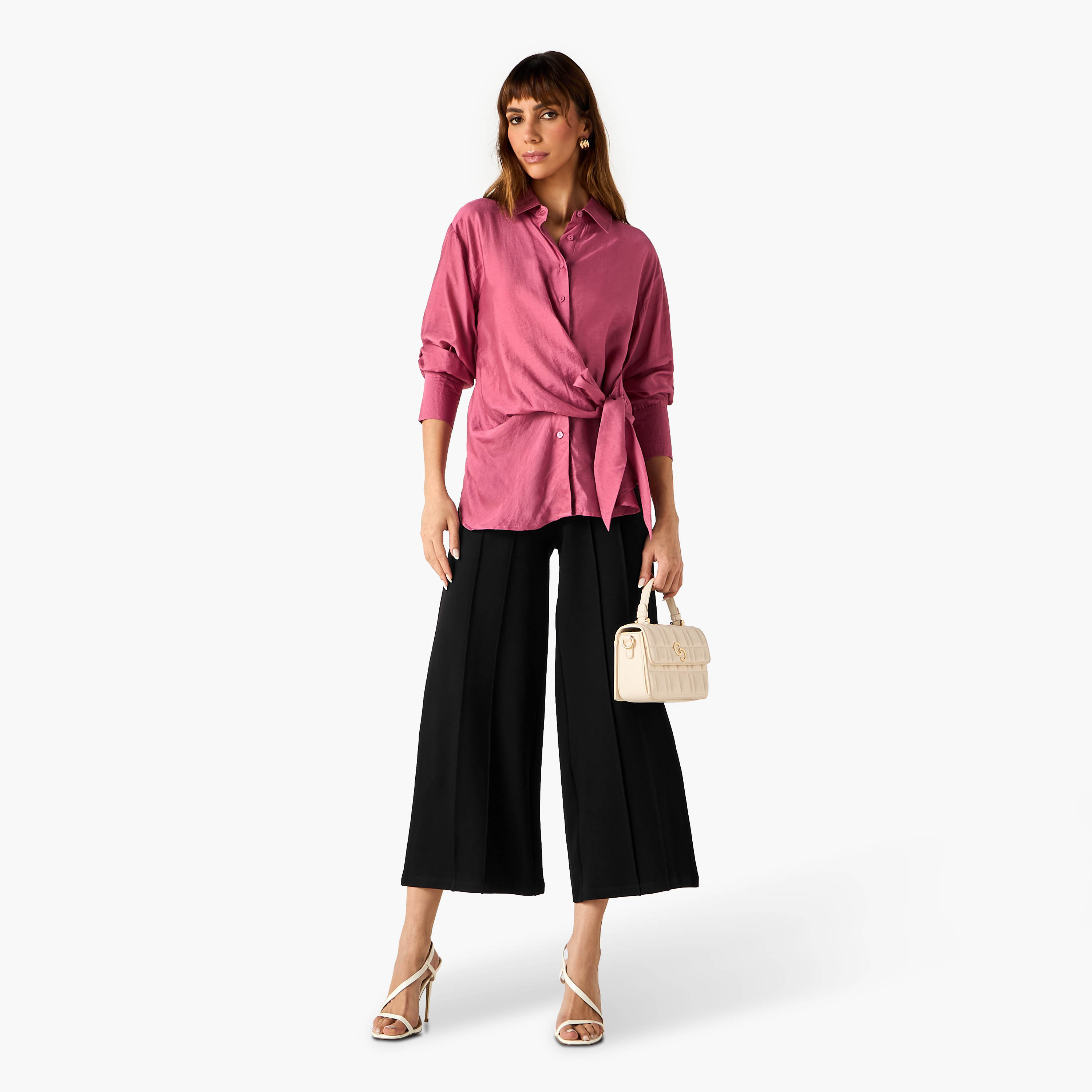 Iconic Regular Fit Knot Detail Collared Shirt-women-clothing-shirtsandblouses-shirts-image-2