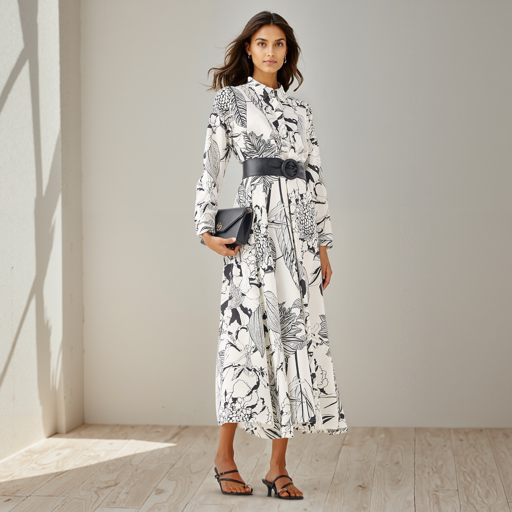 Iconic Printed Trapeze Maxi Dress with Collar and Long Sleeves-women-clothing-dresses-image-1