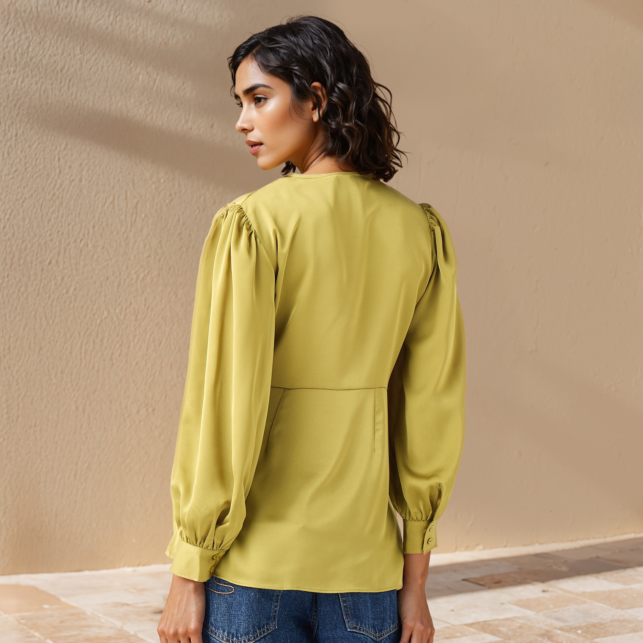 Iconic V-neck Wrap Top with Long Sleeves and Tie-Up Detail-women-clothing-shirtsandblouses-blouses-image-3