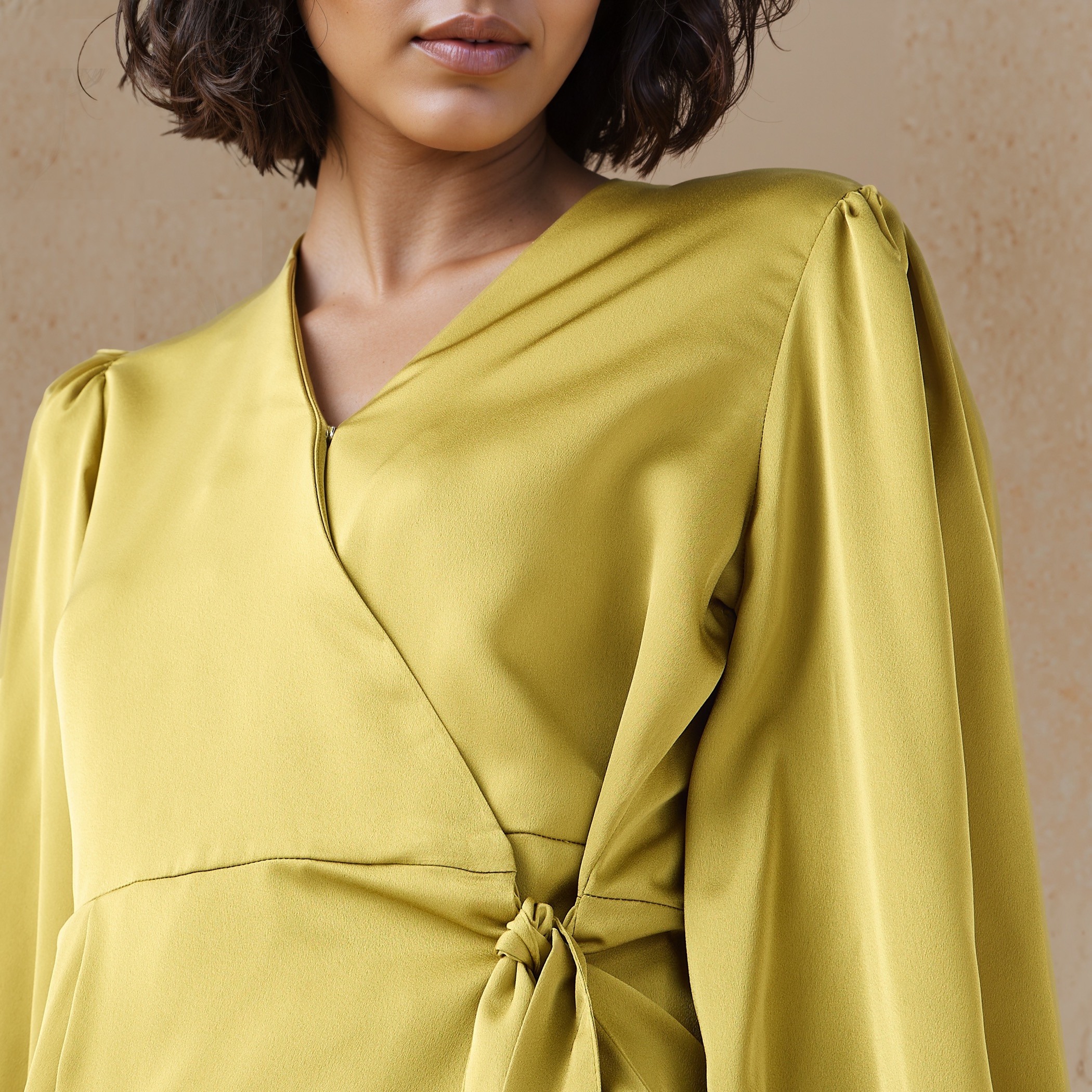 Iconic V-neck Wrap Top with Long Sleeves and Tie-Up Detail-women-clothing-shirtsandblouses-blouses-image-4