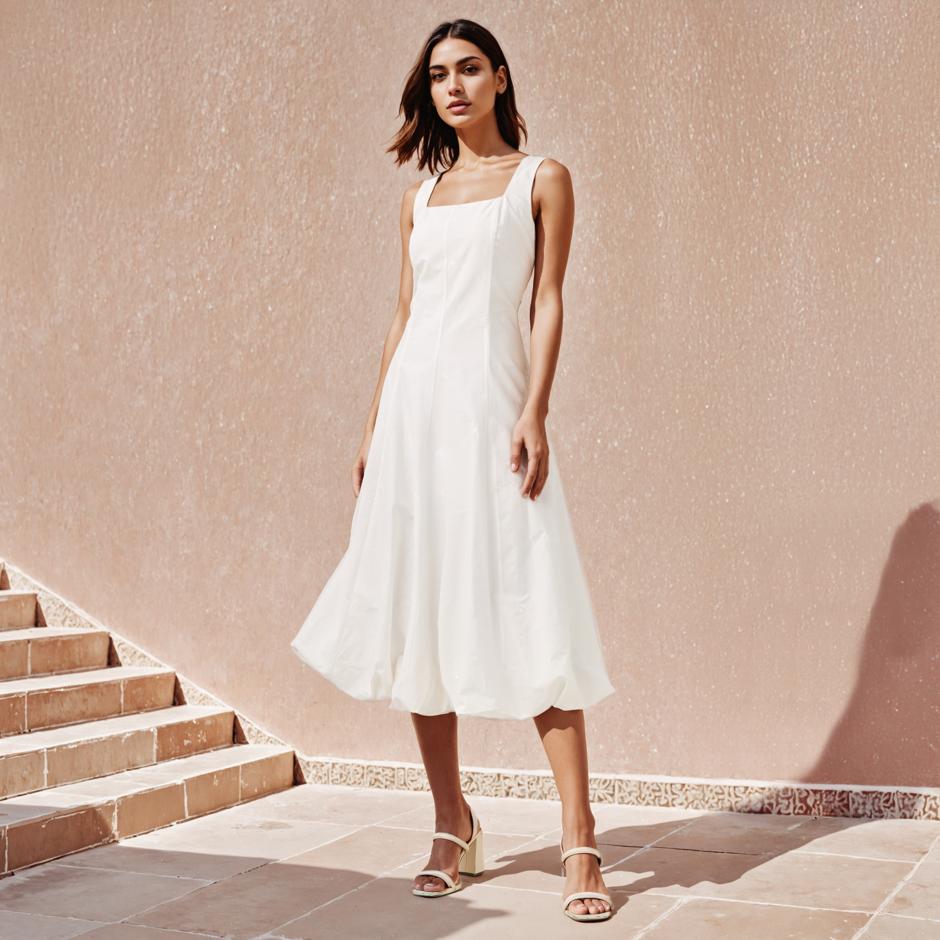 Iconic Square Neck Sleeveless Cotton Dress with Printed Scarf-women-clothing-dresses-image-3