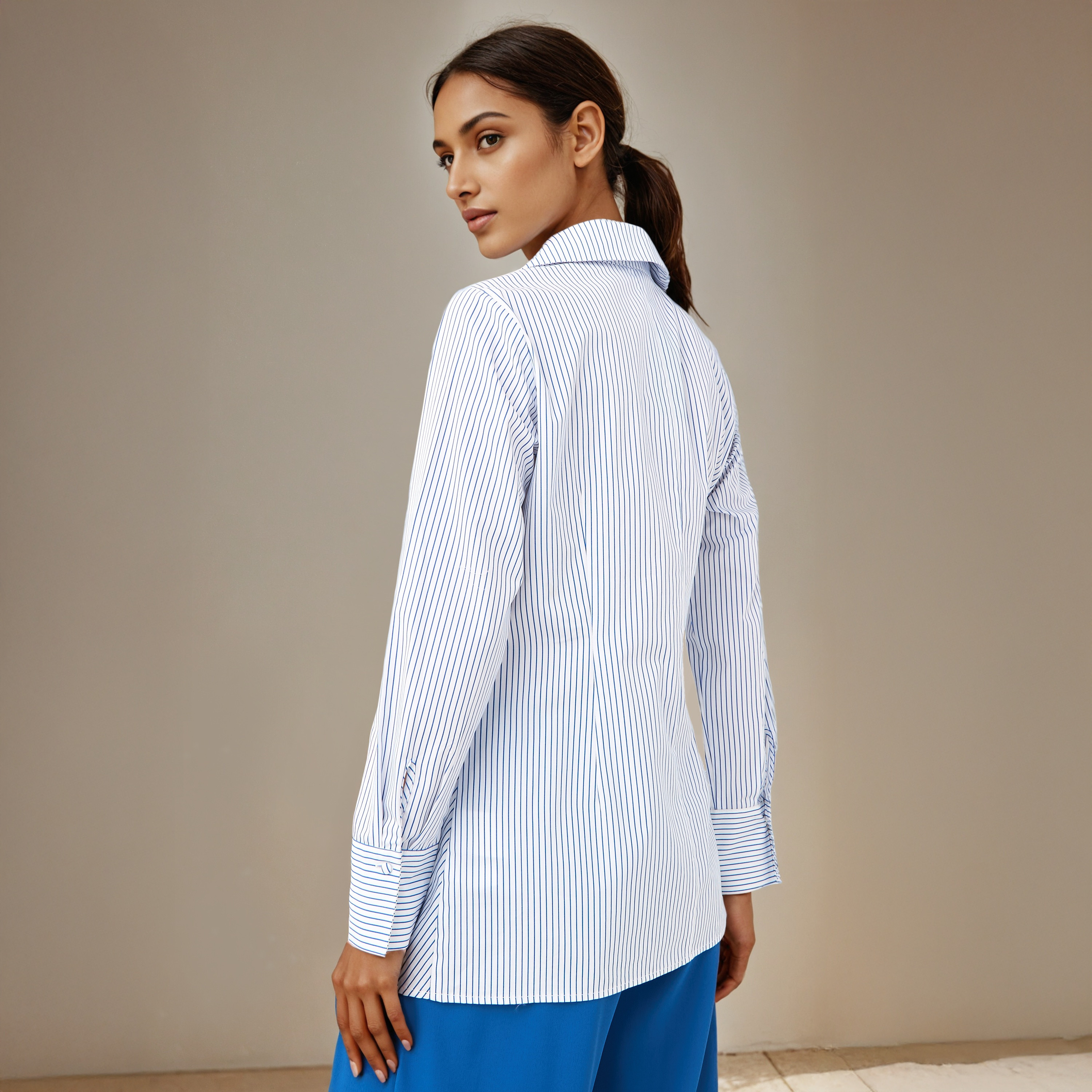 Iconic Striped Wrap Cotton Top with Rosette Detail-women-clothing-shirtsandblouses-blouses-image-3