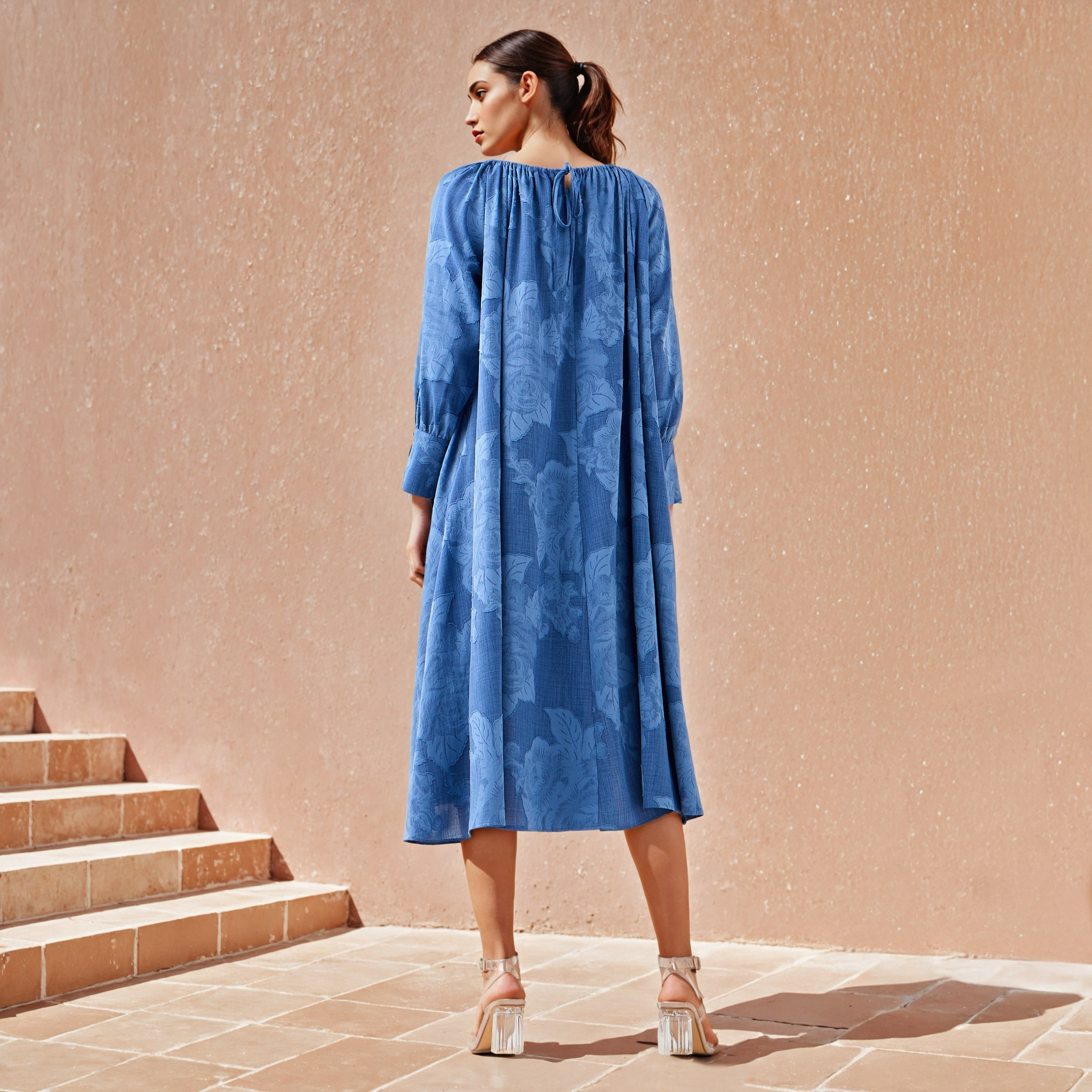 Iconic Floral Gathered Dress with Volume Sleeves and Pockets-women-clothing-dresses-image-3