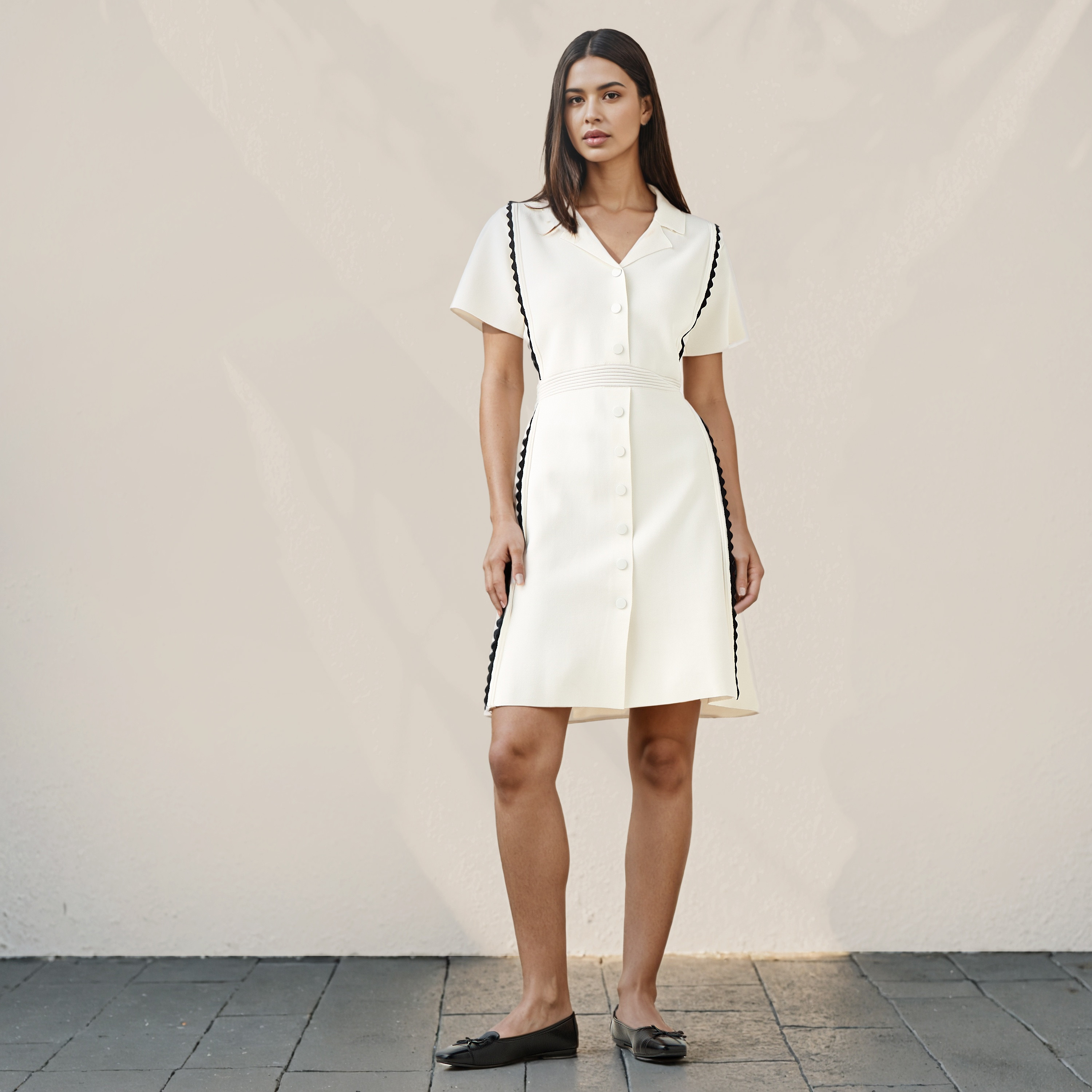 Iconic Contrast Trim Shirt Dress with Collar-women-clothing-dresses-image-2