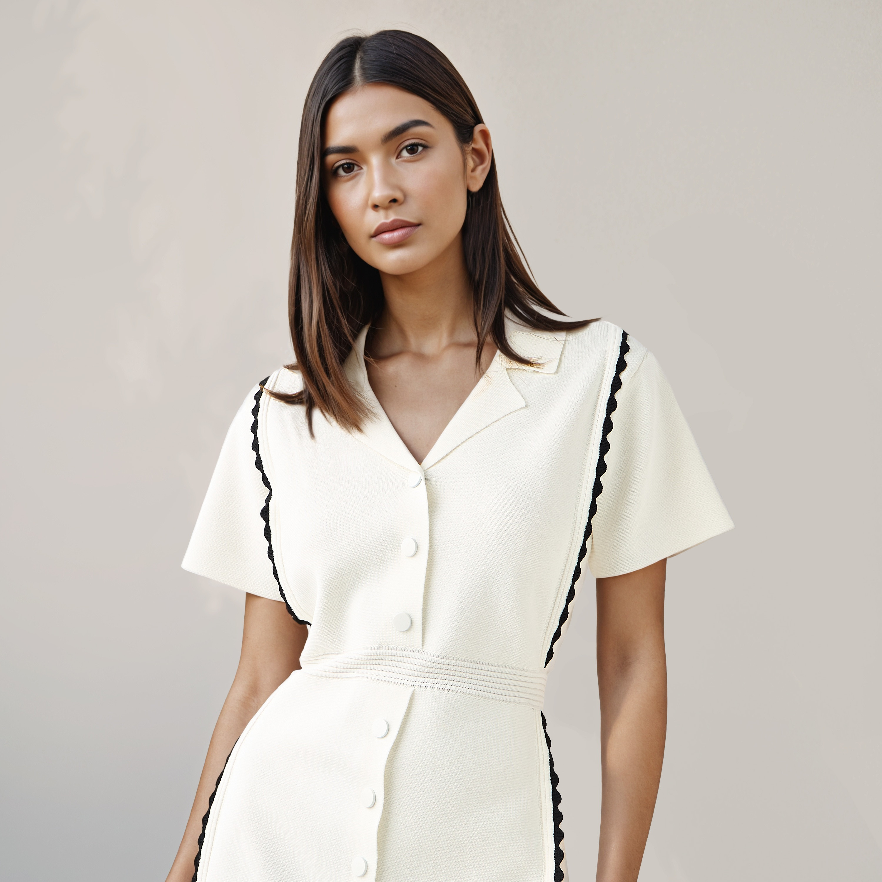 Iconic Contrast Trim Shirt Dress with Collar-women-clothing-dresses-image-4