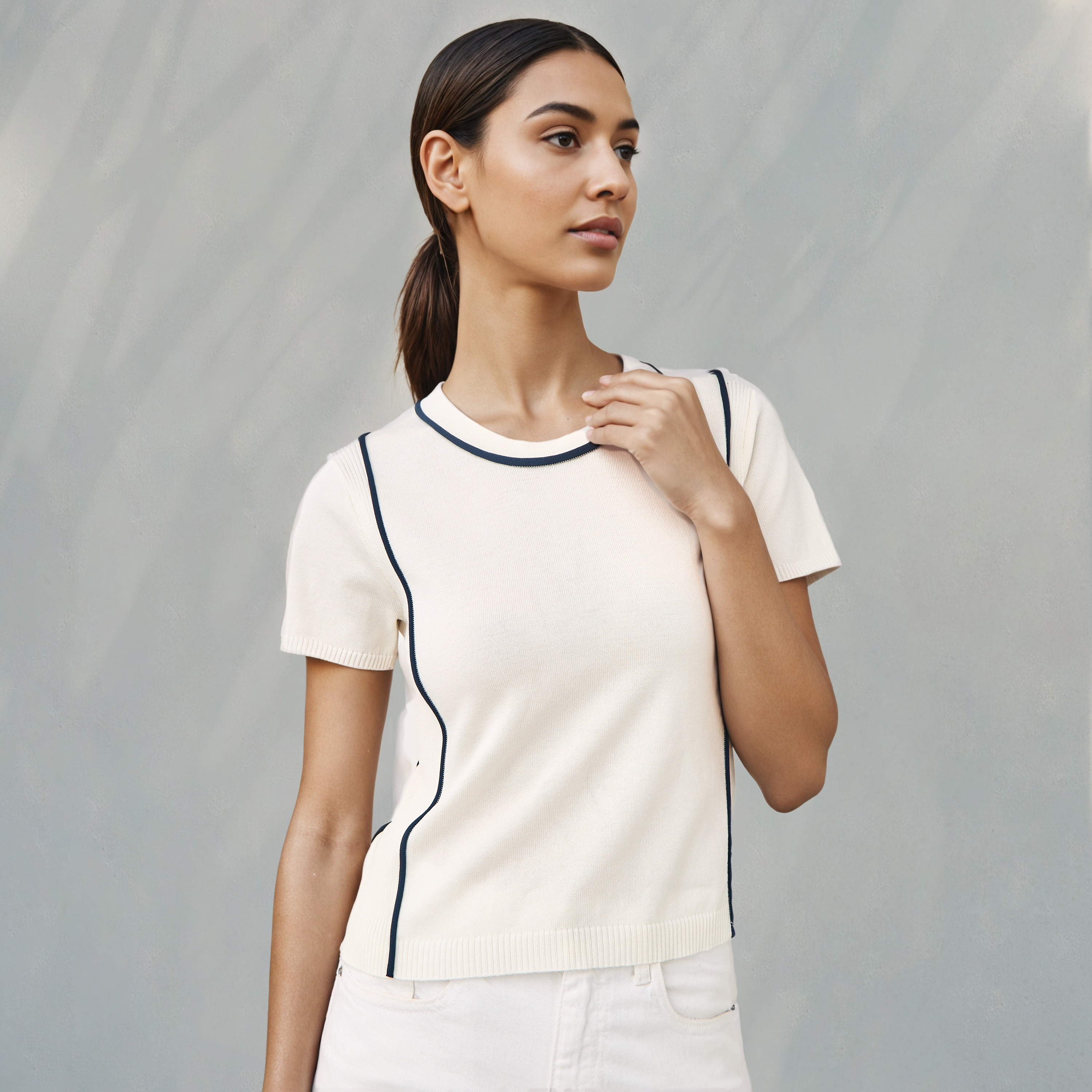 Iconic Ribbed T-shirt with Contrast Piping-women-clothing-tshirts-image-1