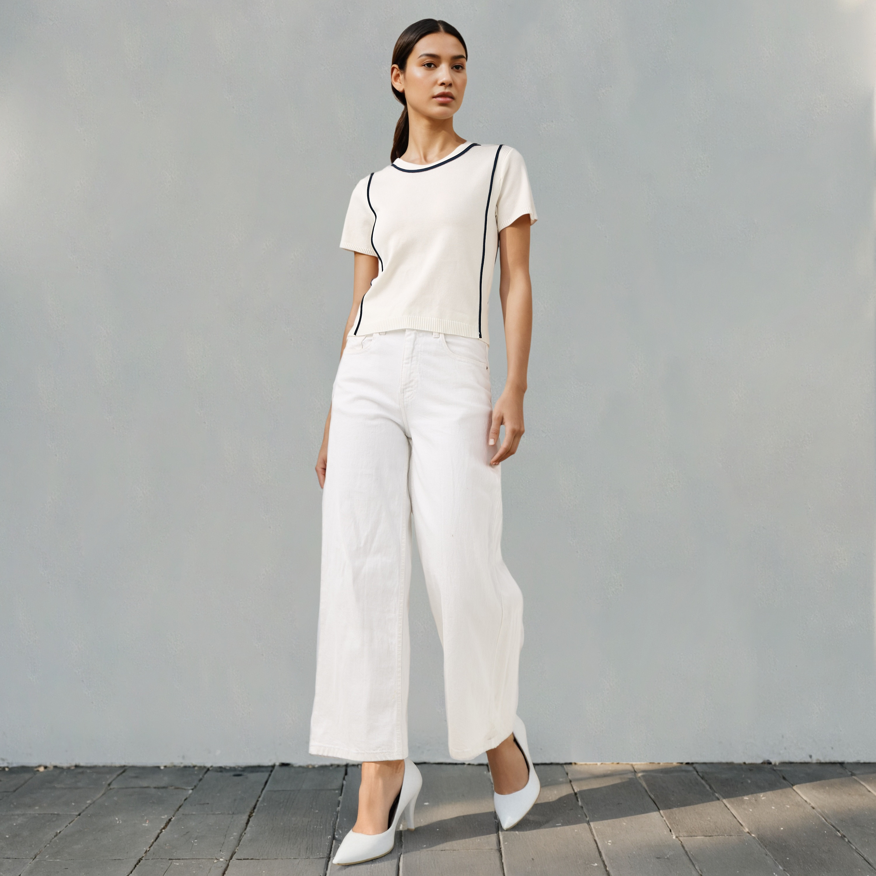 Iconic Ribbed T-shirt with Contrast Piping-women-clothing-tshirts-image-2