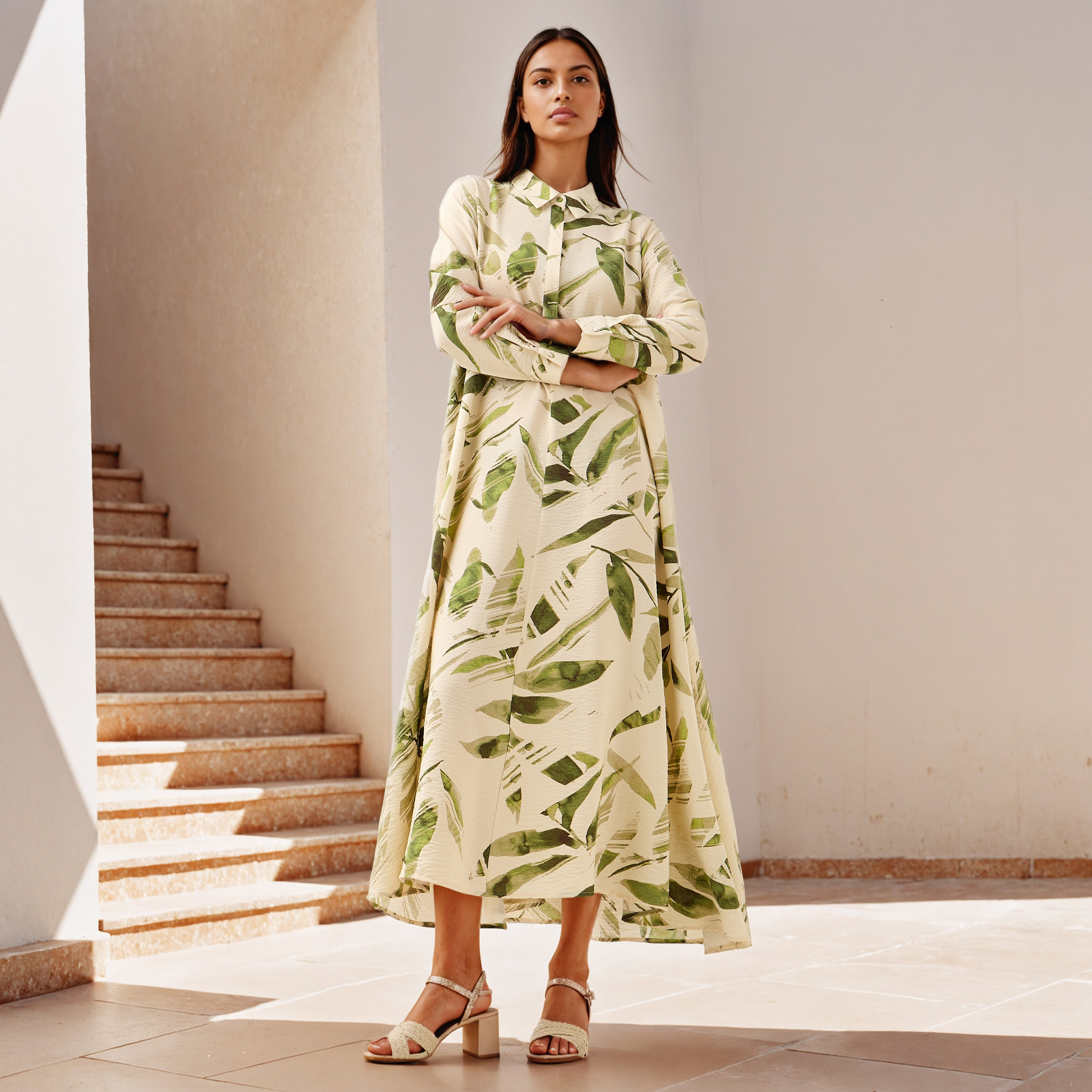 فستان ماكسي بطبعات وياقة عادية من أيكونيك-women-clothing-dresses-image-2