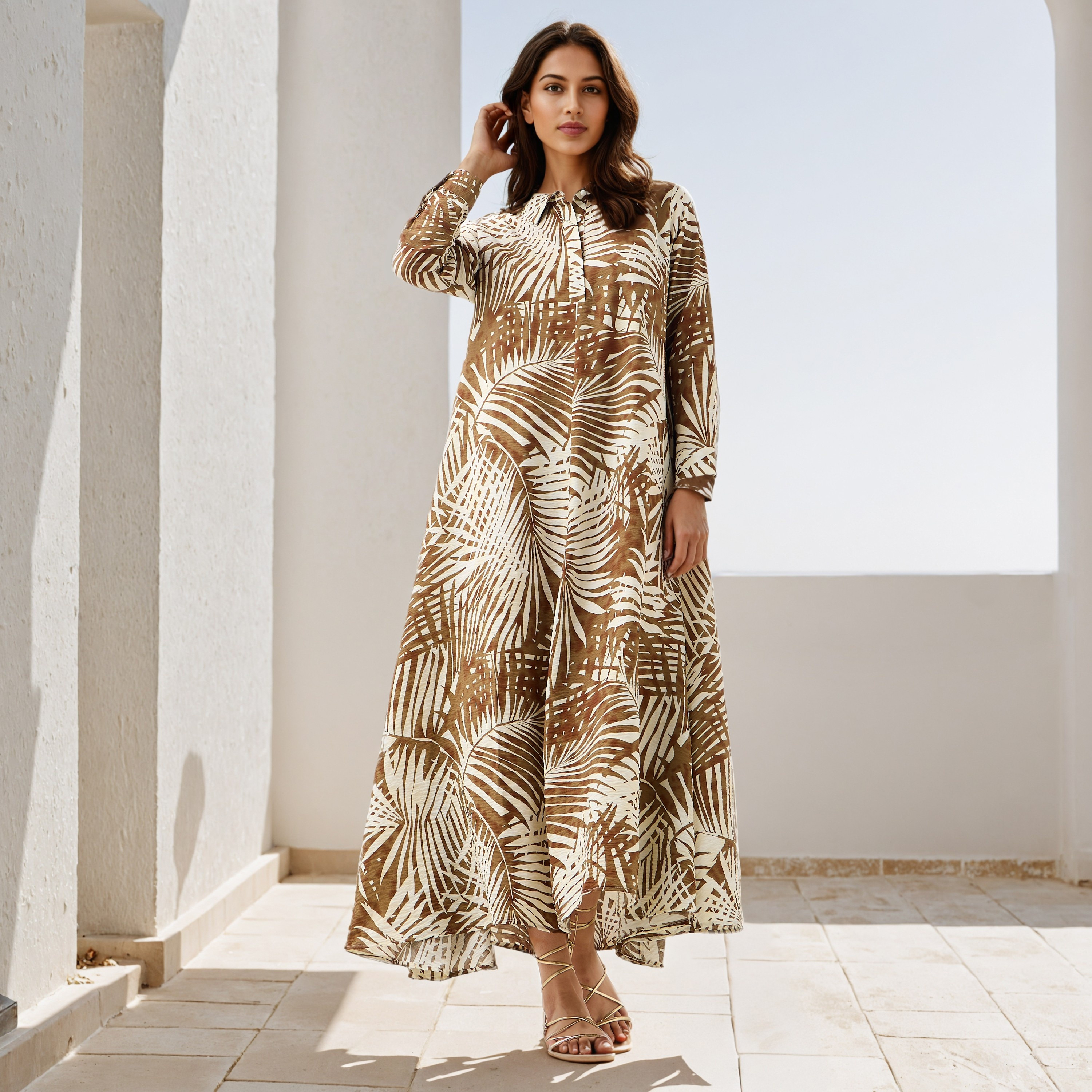 Iconic Printed Trapeze Maxi Dress with Collar-women-clothing-dresses-image-1