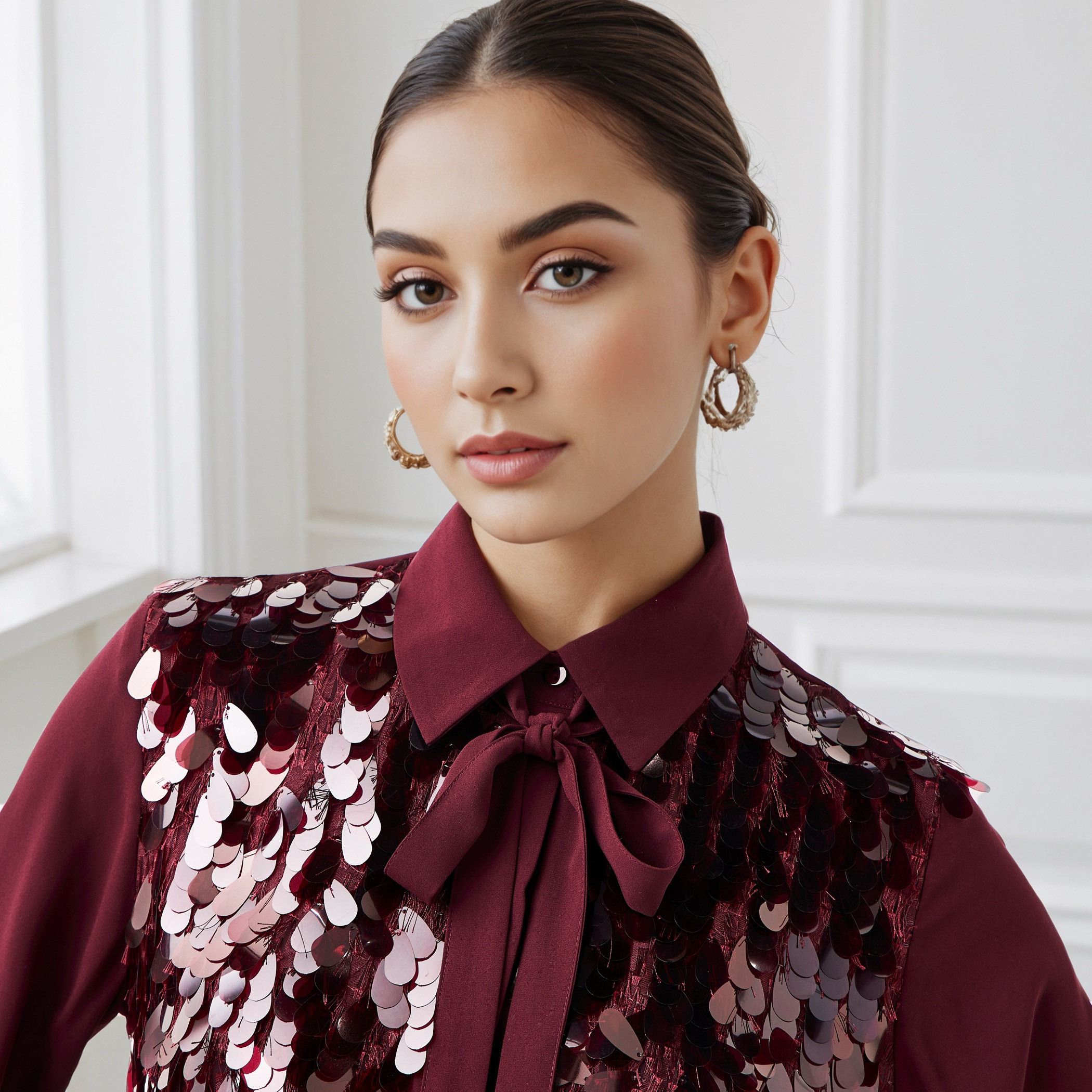 قميص بقصّة عادية مع ربطة عنق وتفاصيل ترتر من آيكونيك-women-clothing-shirtsandblouses-shirts-image-4