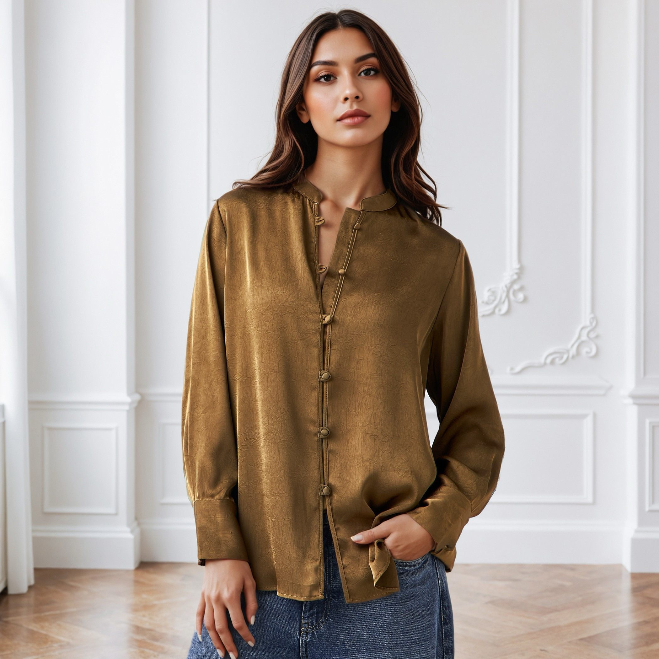 Iconic Regular Fit Shirt with Velvet Coat Sequin Embroidered-women-clothing-shirtsandblouses-shirts-image-2