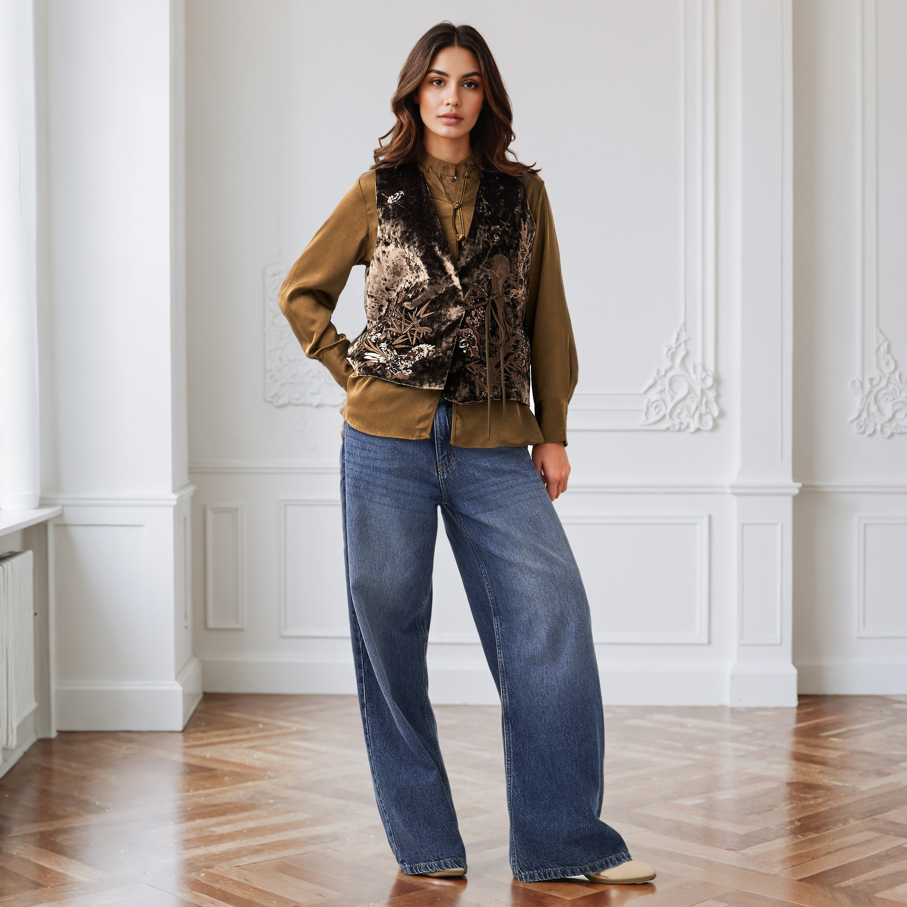 Iconic Regular Fit Shirt with Velvet Coat Sequin Embroidered-women-clothing-shirtsandblouses-shirts-image-3
