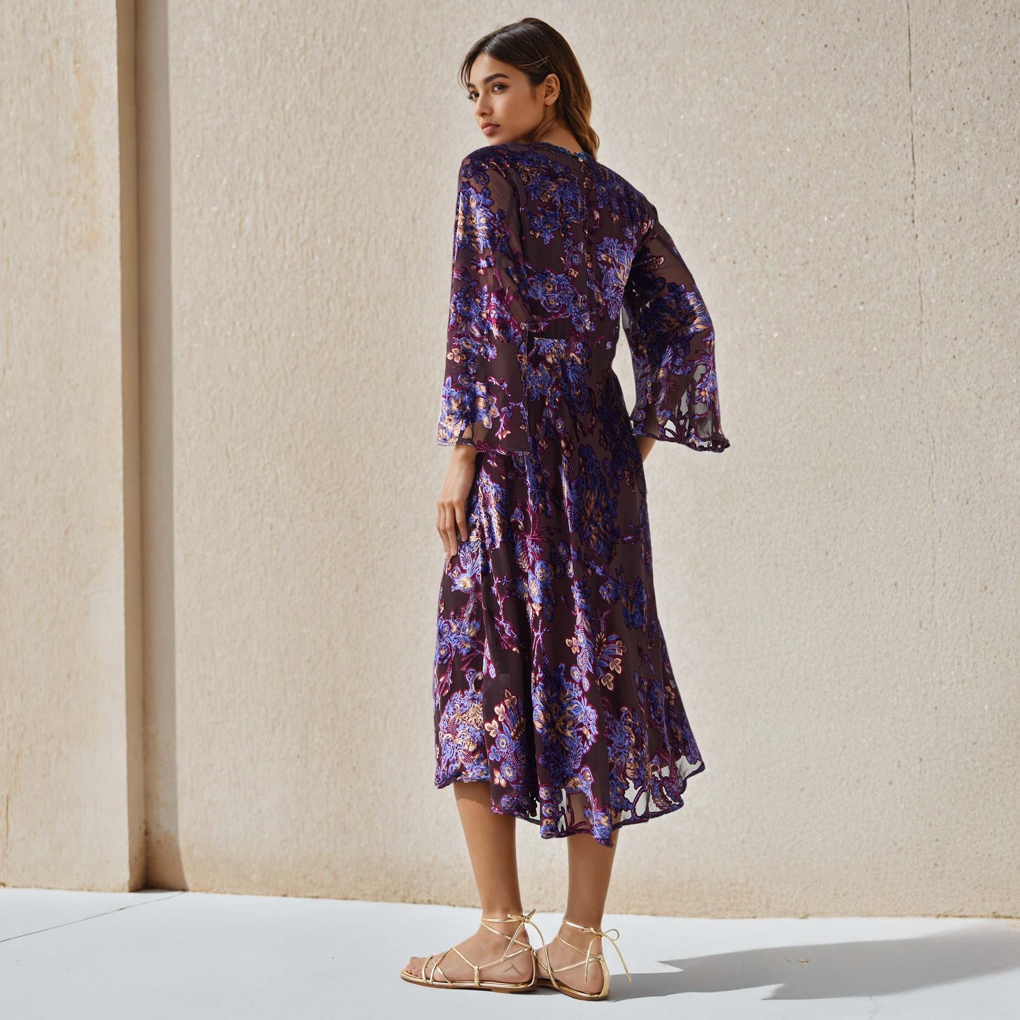 Iconic A-line Midi Dress with Flared Sleeves-women-clothing-dresses-image-3