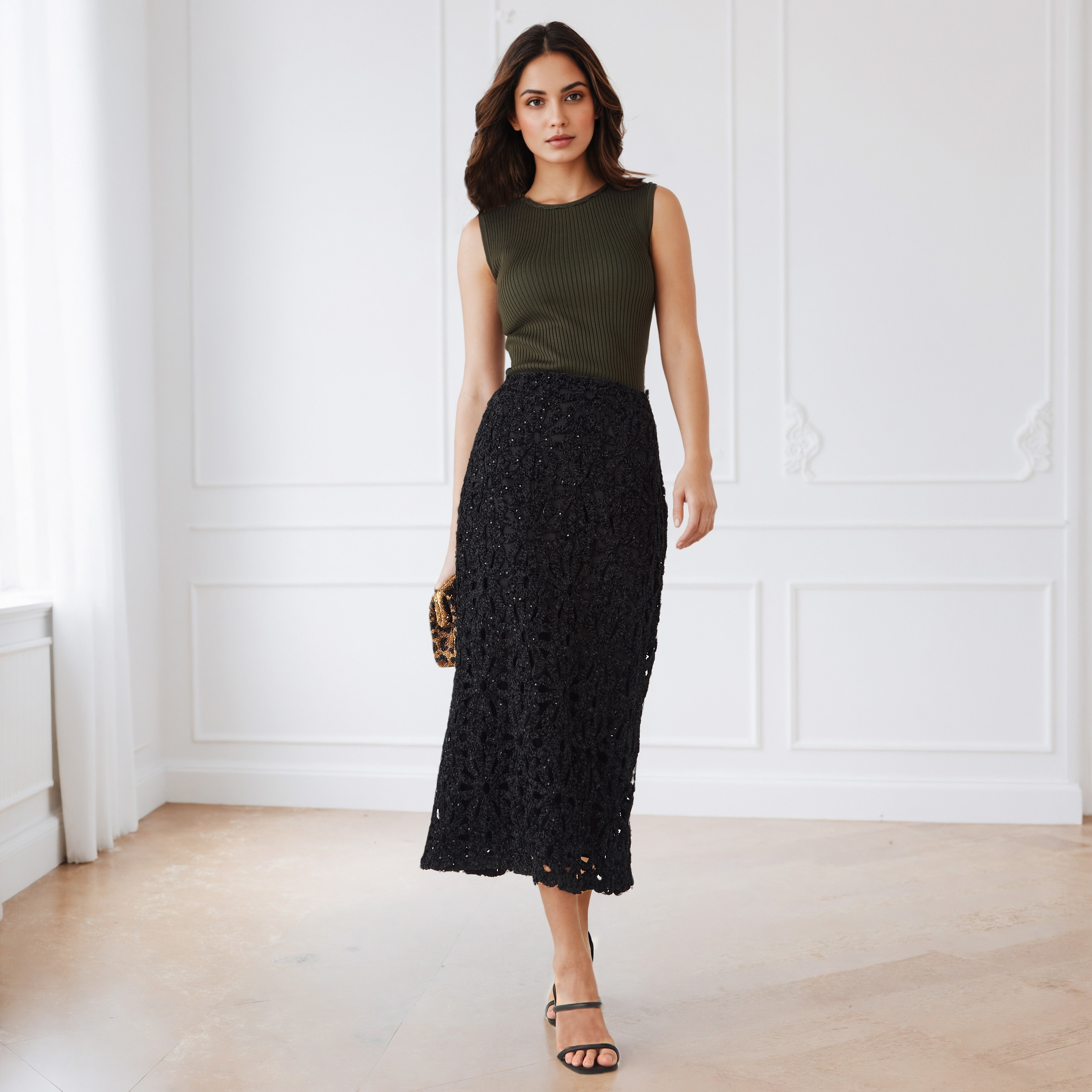 Iconic Sequin Embellished Lace Detail Pencil Skirt with Zip Closure-women-clothing-bottoms-skirts-image-2