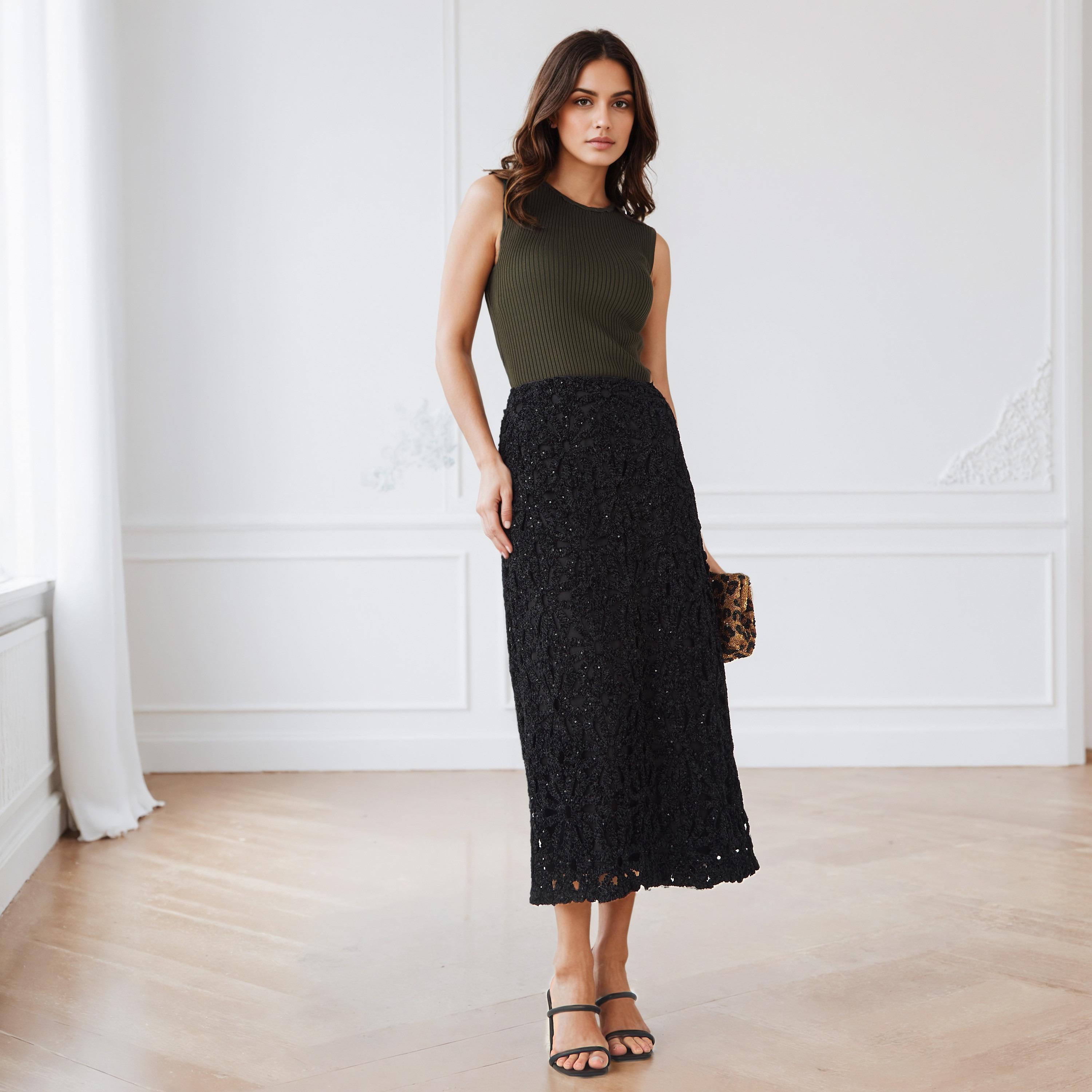 Iconic Sequin Embellished Lace Detail Pencil Skirt with Zip Closure-women-clothing-bottoms-skirts-image-3