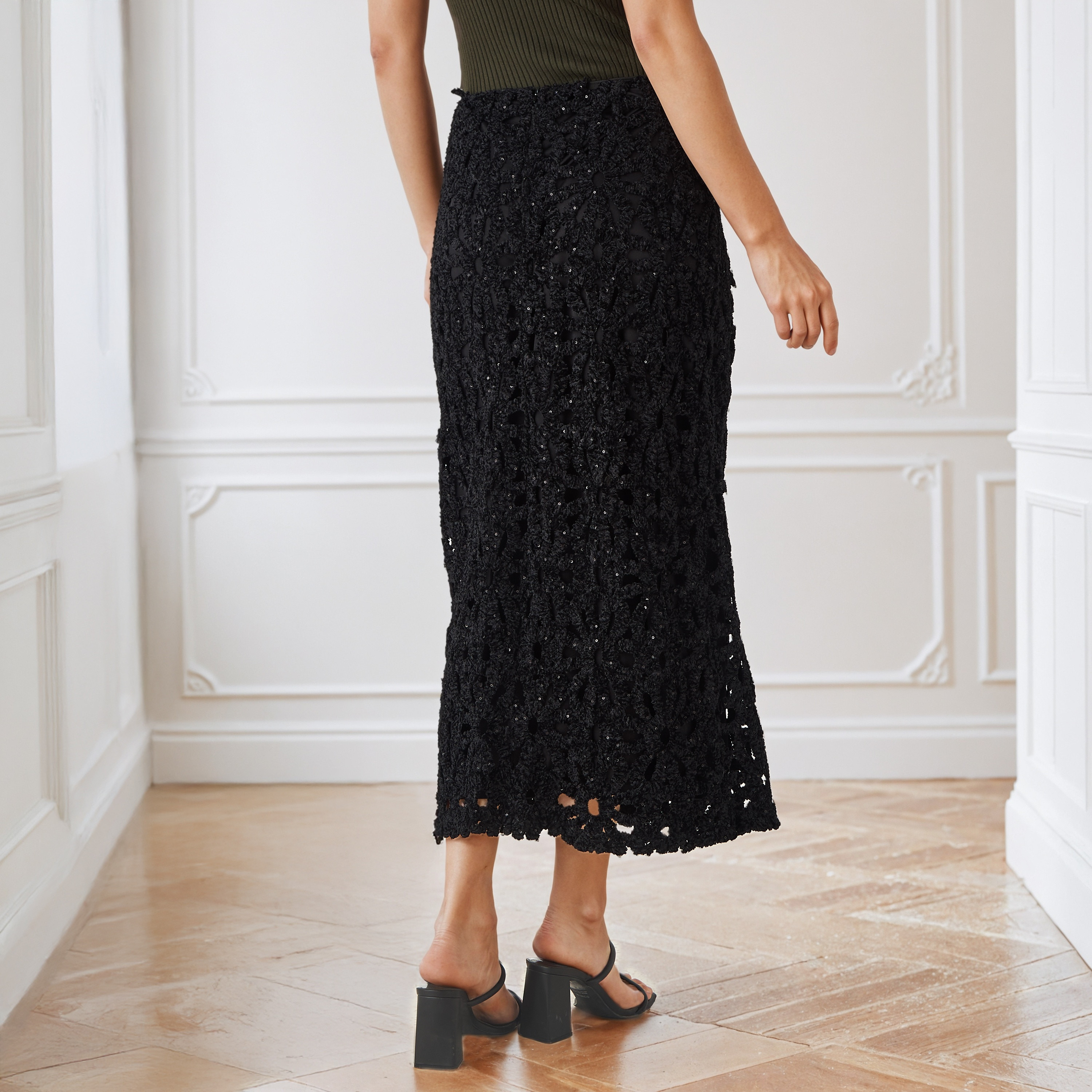 Iconic Sequin Embellished Lace Detail Pencil Skirt with Zip Closure-women-clothing-bottoms-skirts-image-5