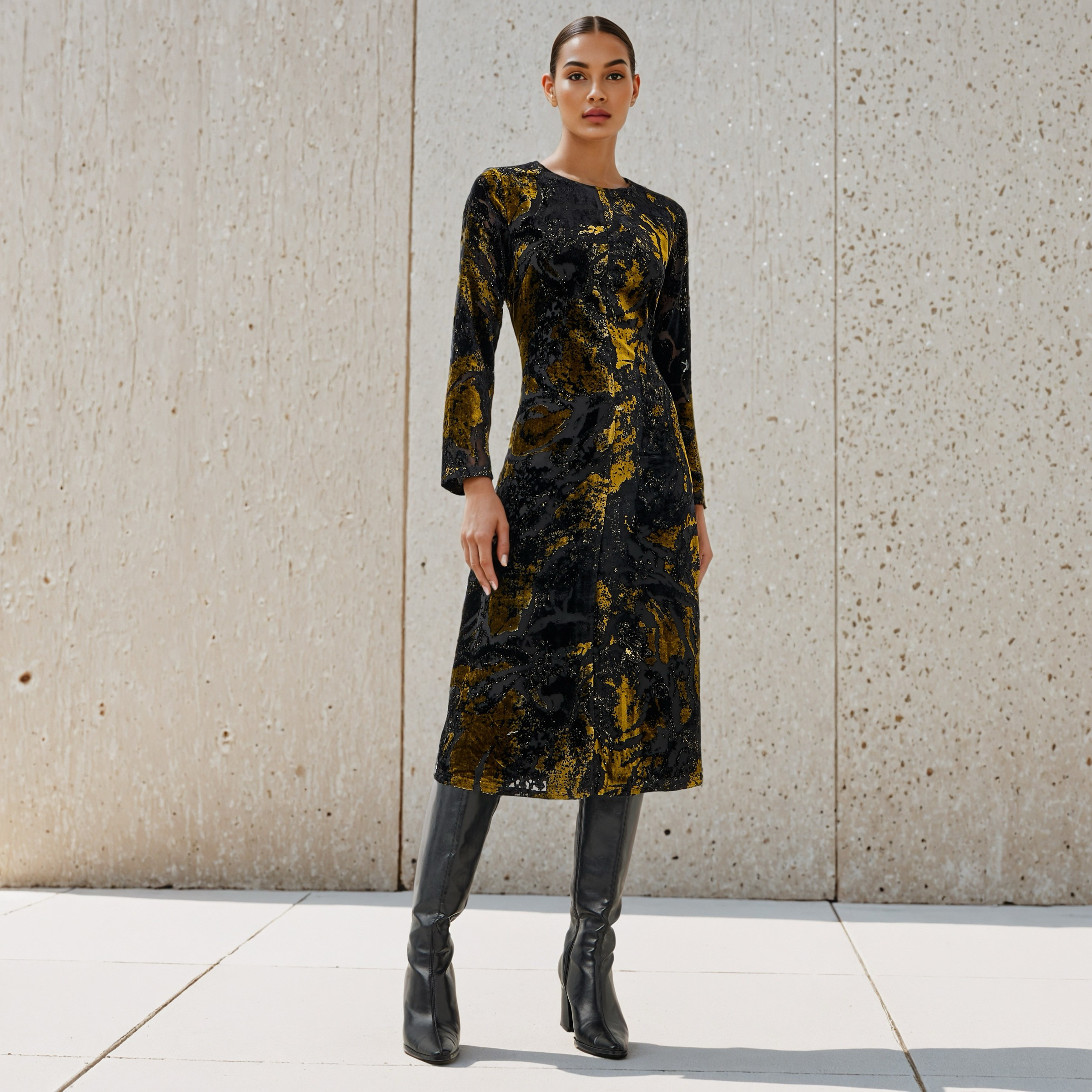 Iconic Burnout Detail Midi Dress-women-clothing-dresses-image-1