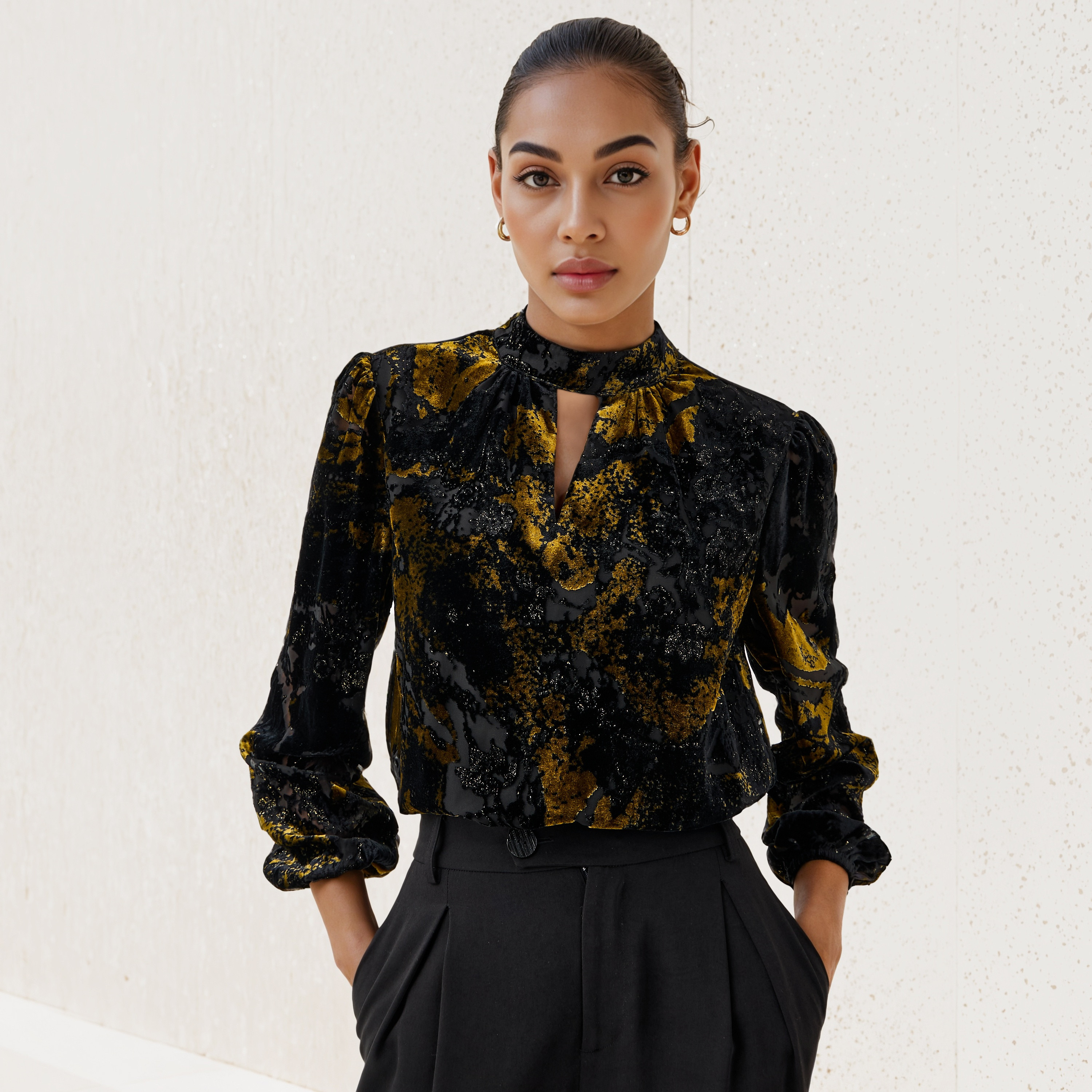 Iconic Burnout Detail Top with Keyhole Neck-women-clothing-shirtsandblouses-blouses-image-1
