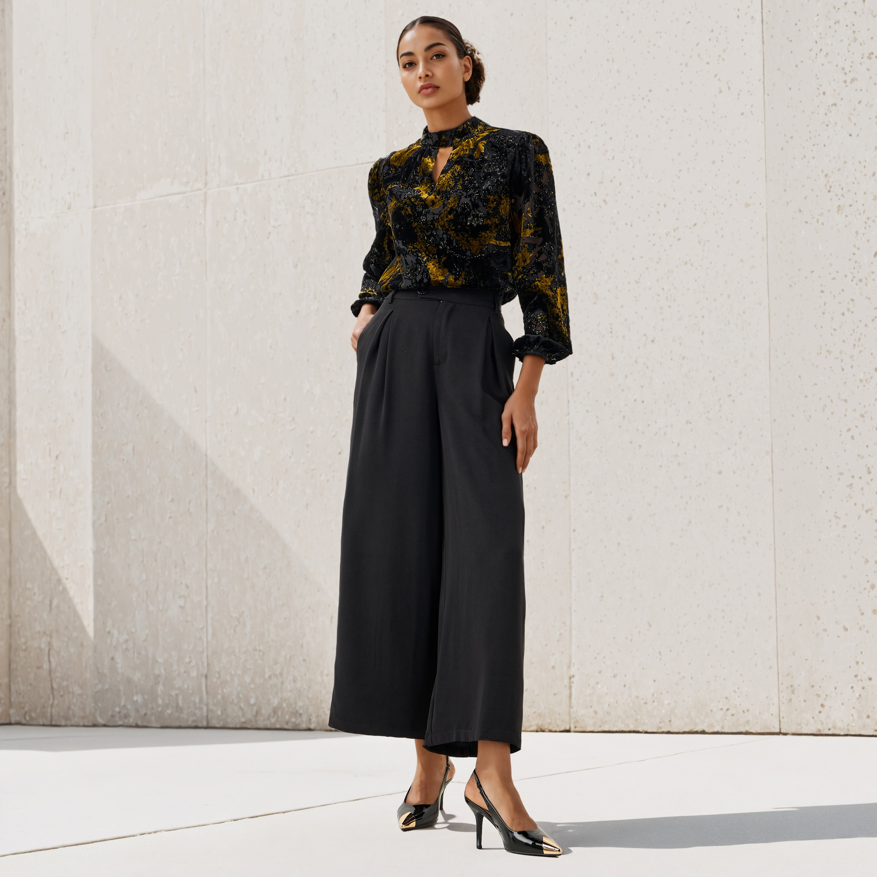 Iconic Burnout Detail Top with Keyhole Neck-women-clothing-shirtsandblouses-blouses-image-2