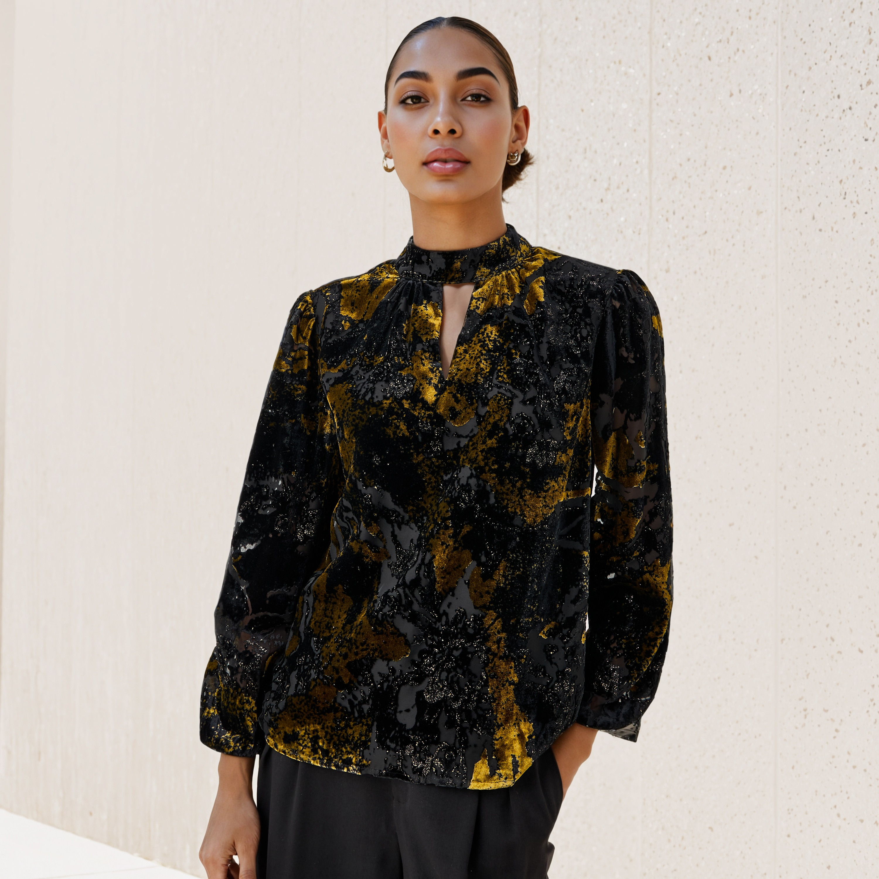 Iconic Burnout Detail Top with Keyhole Neck-women-clothing-shirtsandblouses-blouses-image-6