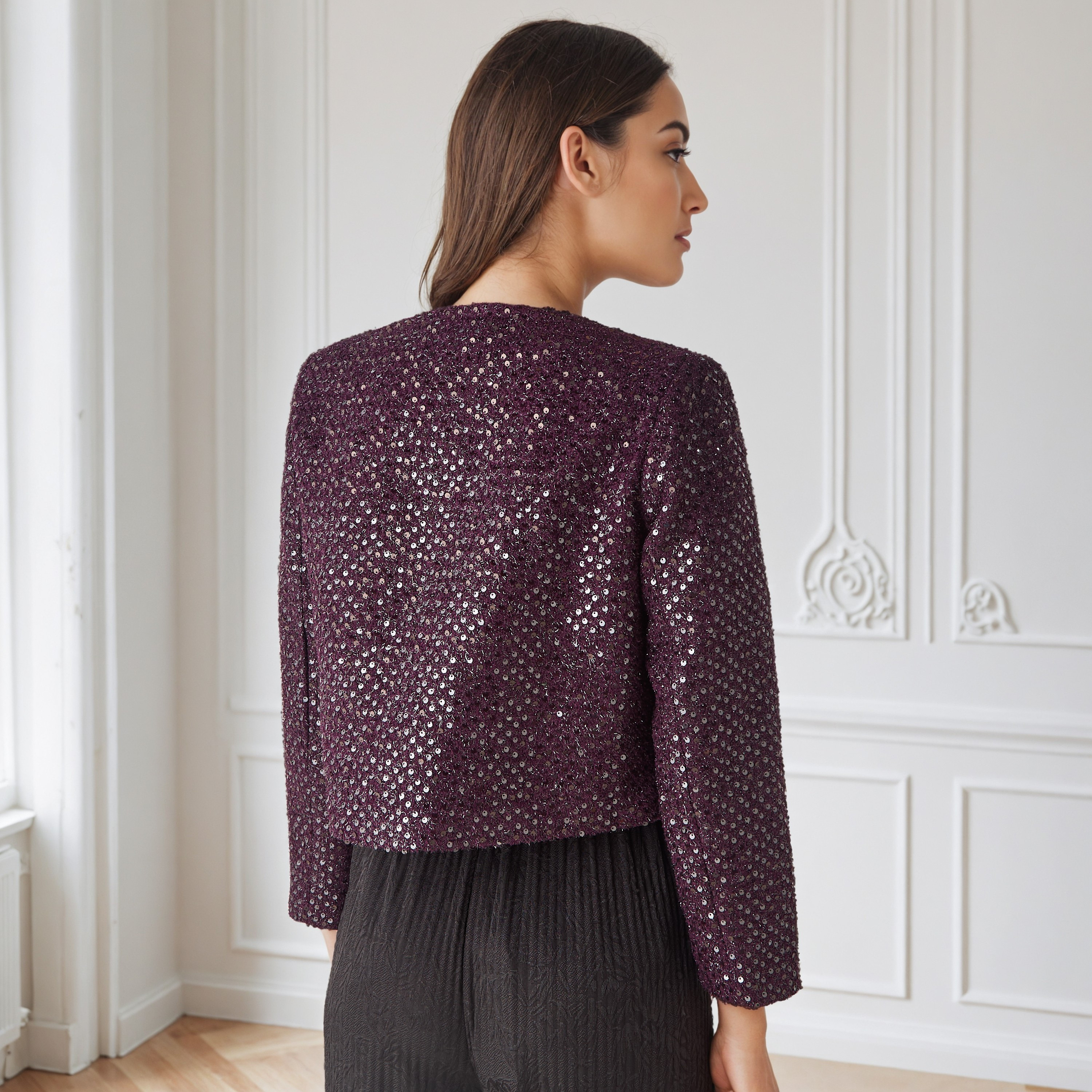Iconic Sequin Embellished Jacket with Long Sleeves-women-winterwear-coatsandjackets-jackets-image-4