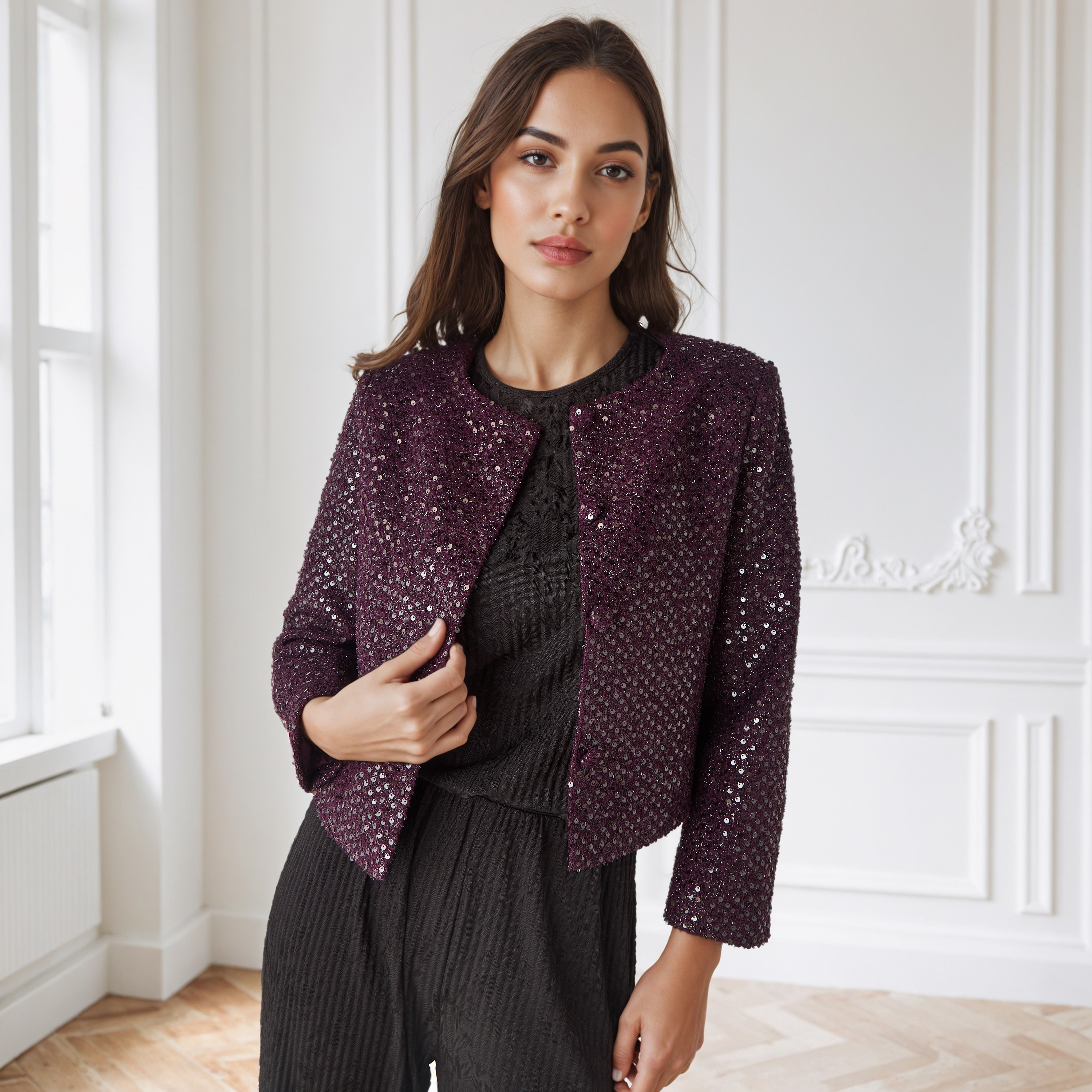 Iconic Sequin Embellished Jacket with Long Sleeves-women-winterwear-coatsandjackets-jackets-image-6