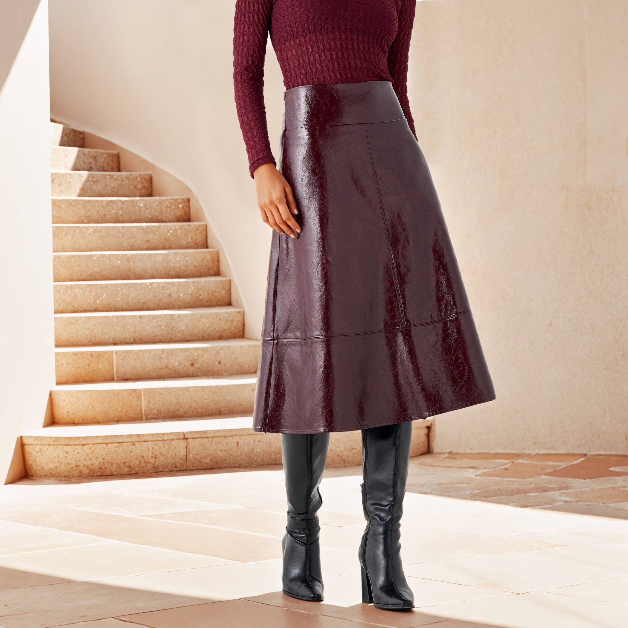 Iconic Textured A-Line Midi Skirt-women-clothing-bottoms-skirts-image-1
