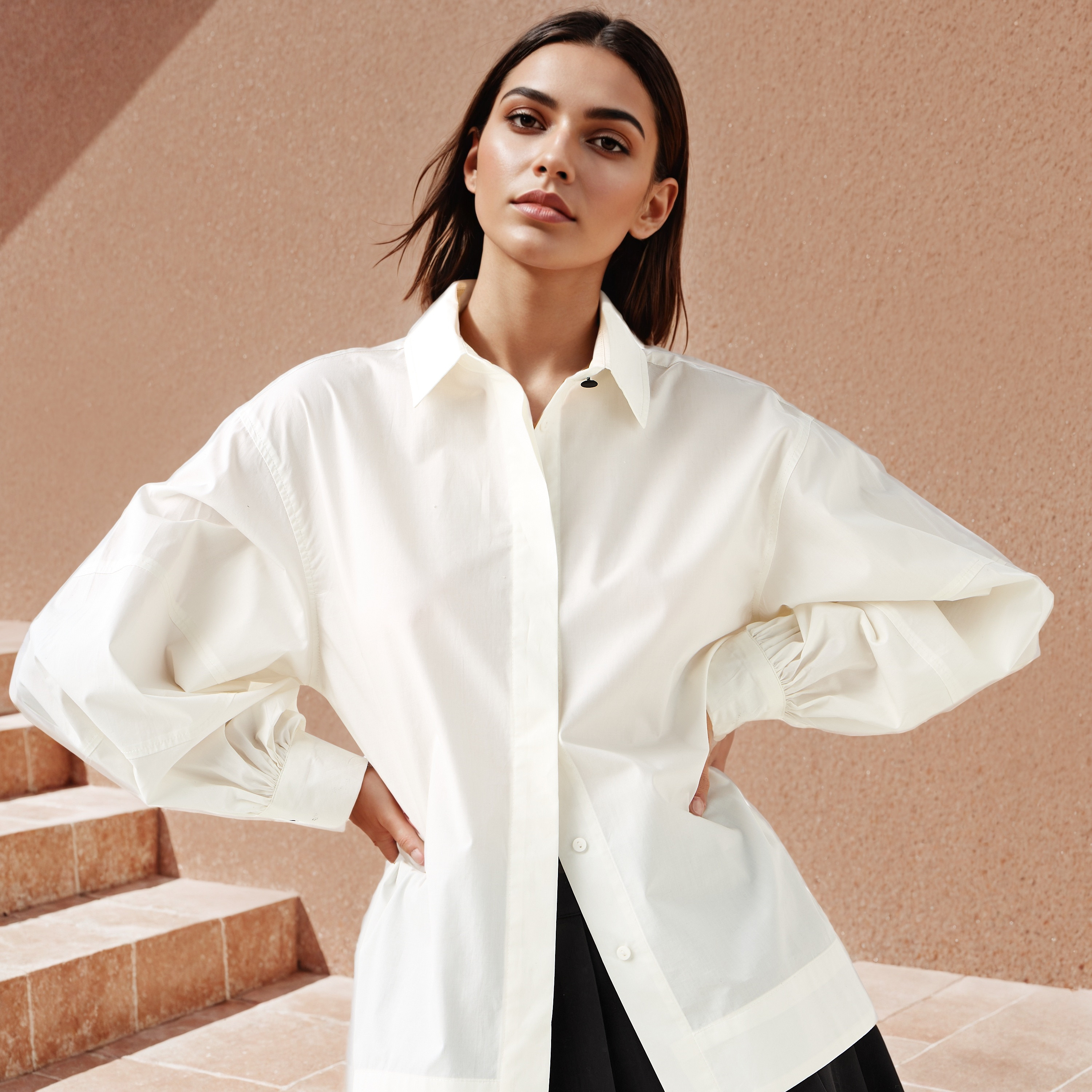 قميص بوبلين قطن بقصّة عادية وياقة عادية من آيكونيك-women-clothing-shirtsandblouses-shirts-image-1