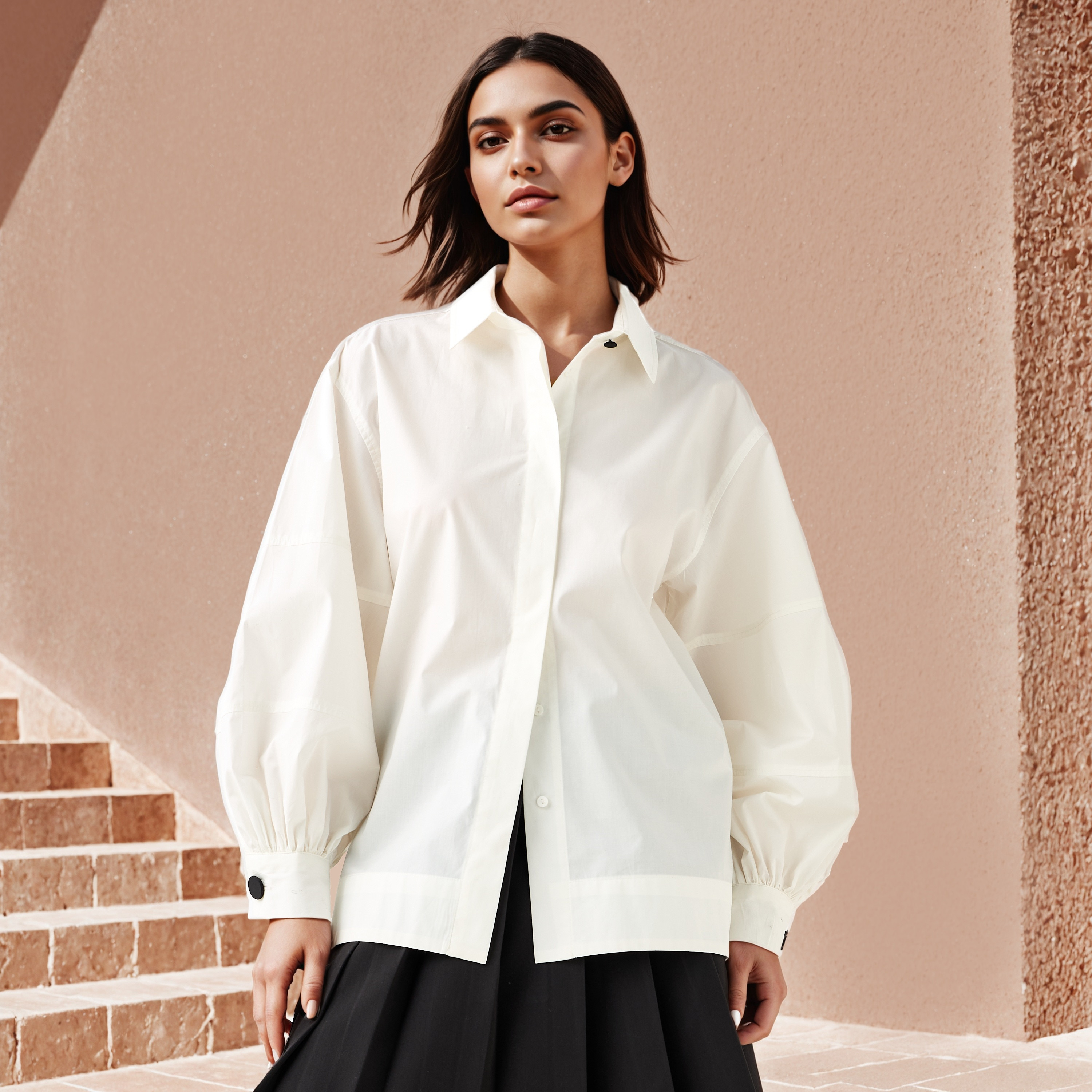 قميص بوبلين قطن بقصّة عادية وياقة عادية من آيكونيك-women-clothing-shirtsandblouses-shirts-image-3