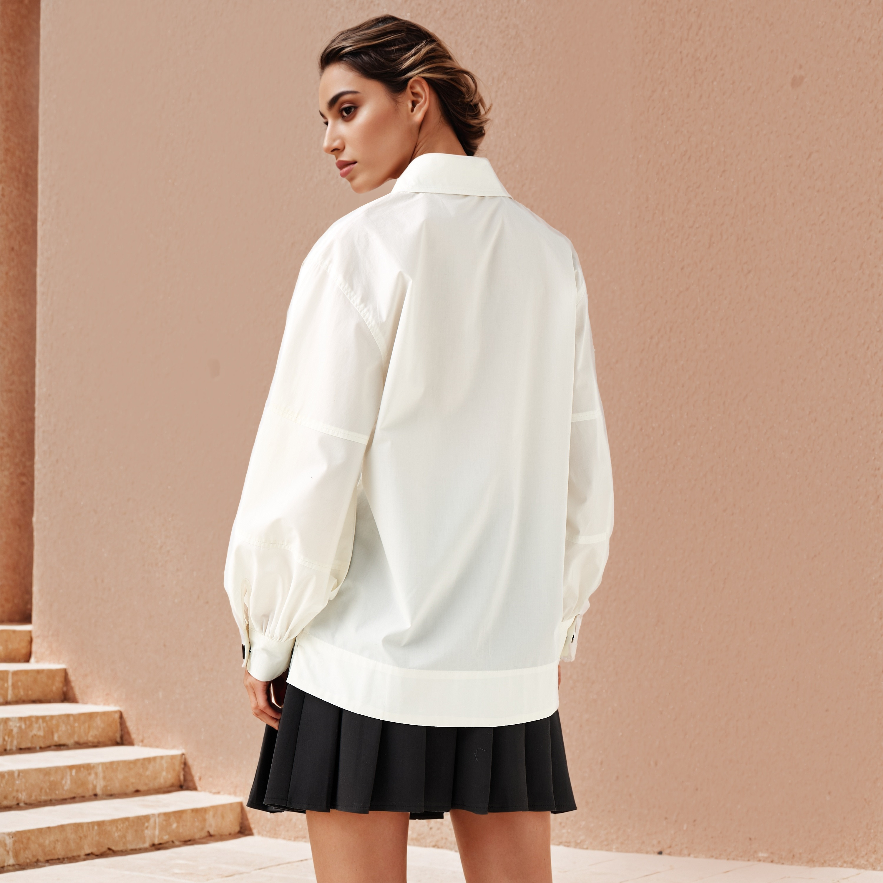 قميص بوبلين قطن بقصّة عادية وياقة عادية من آيكونيك-women-clothing-shirtsandblouses-shirts-image-4