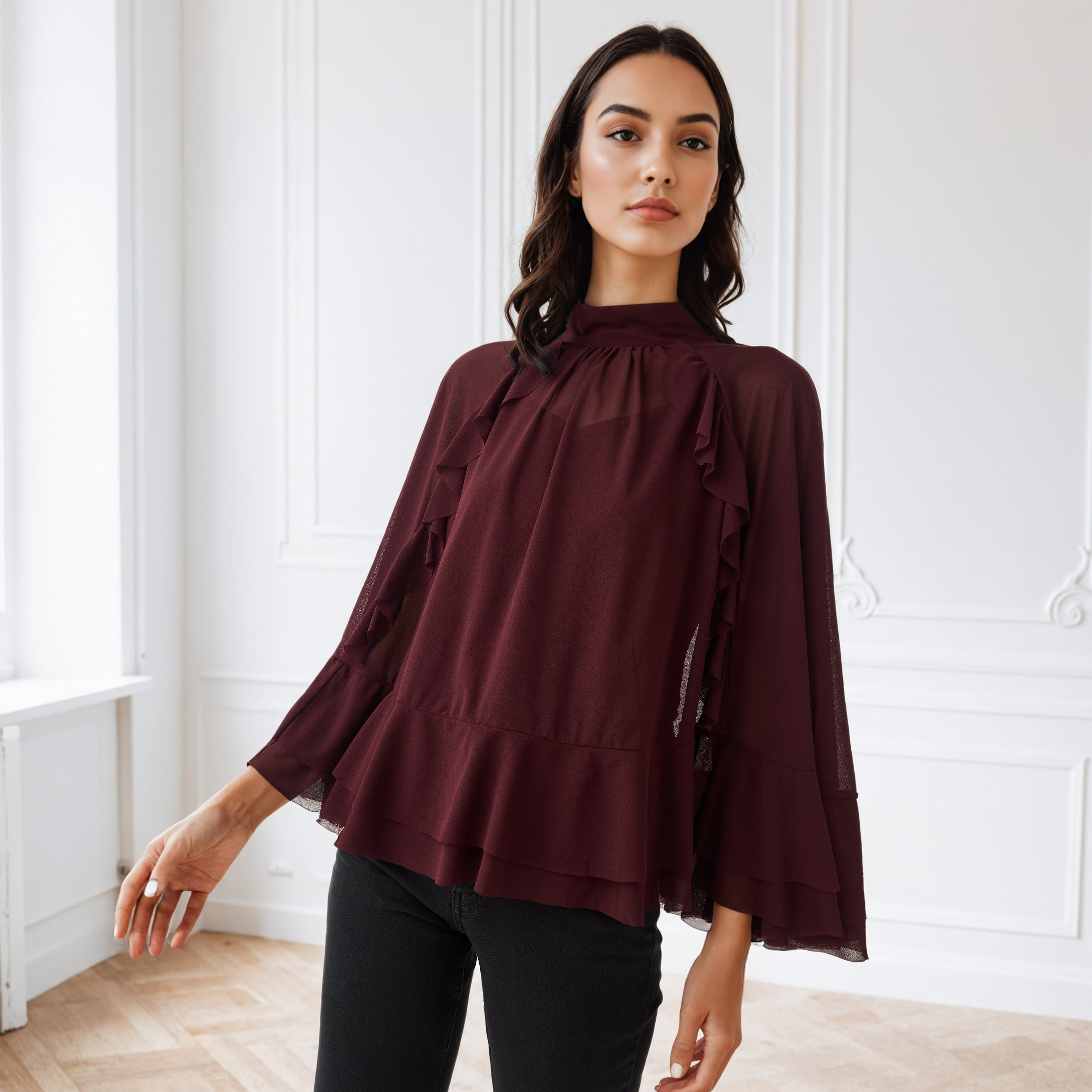 Iconic Ruffle Accent Cape Top-women-clothing-shirtsandblouses-blouses-image-1