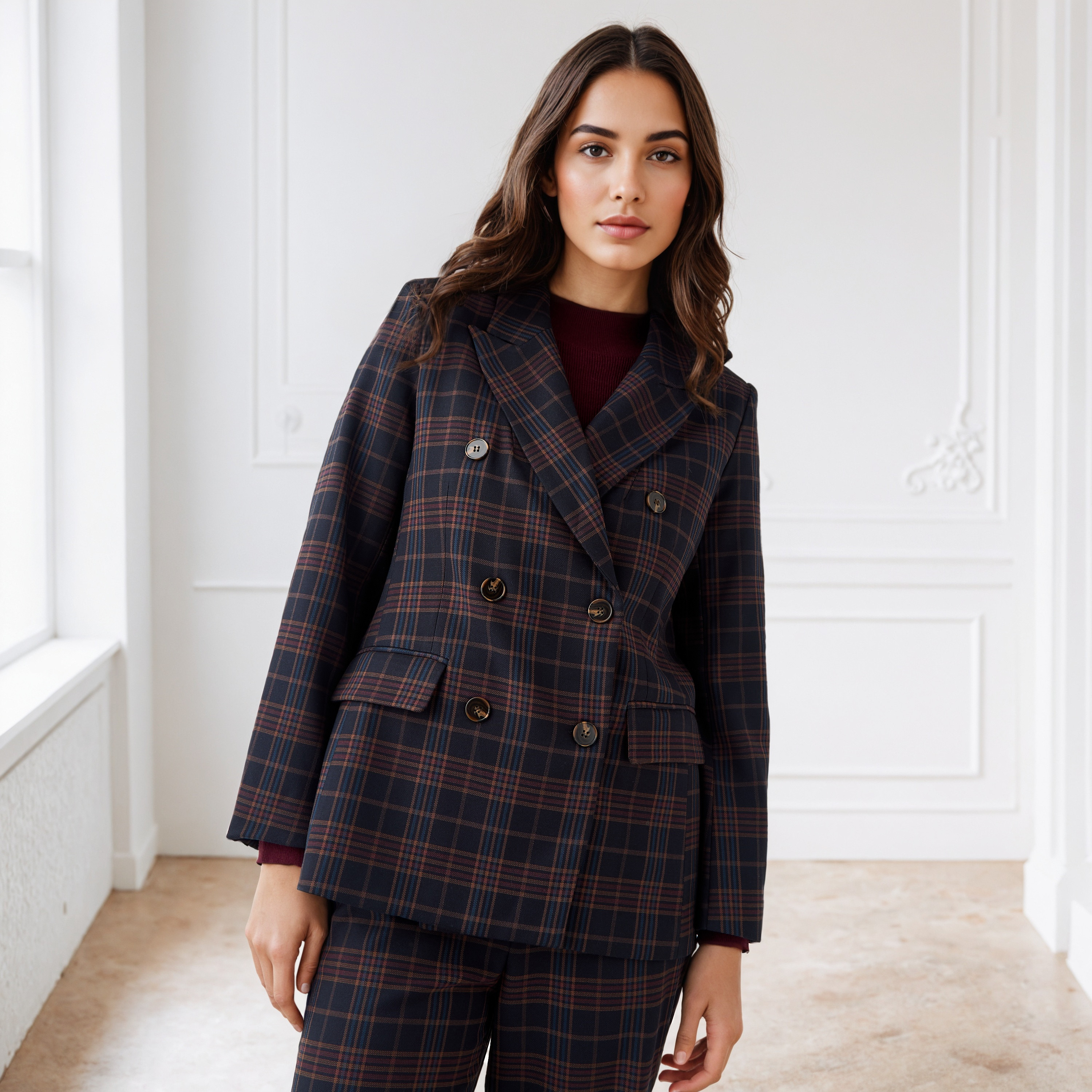 جاكيت كاروهات بياقة مدببة من أيكونيك-women-winterwear-coatsandjackets-jackets-image-1