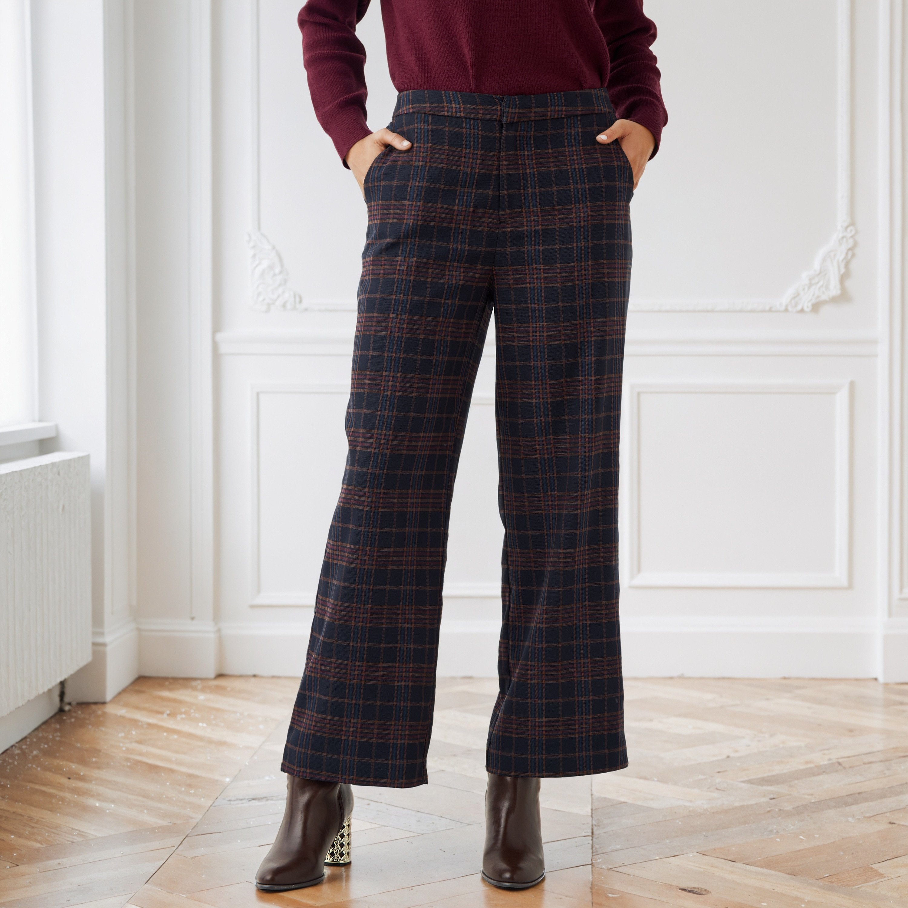 Iconic Checked Relaxed Fit Pants with Pockets-women-clothing-bottoms-trousers-image-1