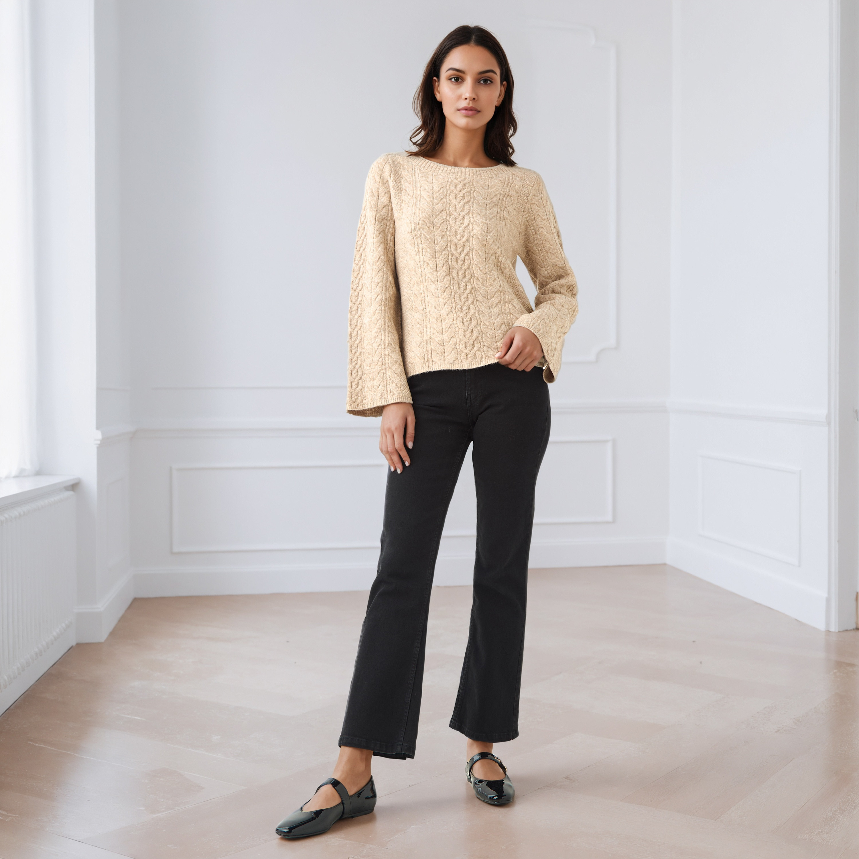 كنزة بياقة ضيقة وقصة عادية وحياكة كابل من آيكونيك-women-clothing-cardigansandjumpers-jumpers-image-4