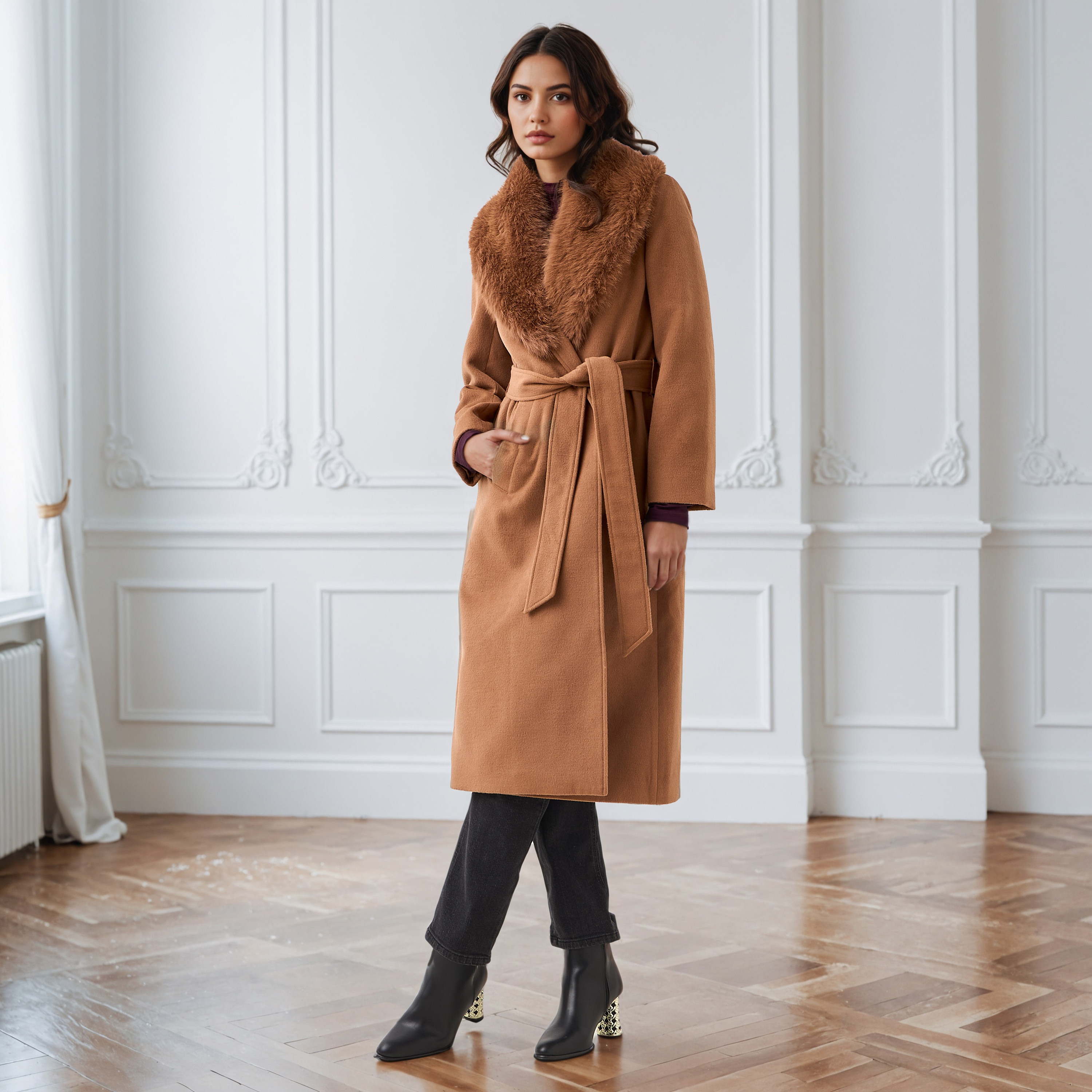 معطف ترنش عادي بياقة فرو صناعي قابلة للإزالة من آيكونيك-women-winterwear-coatsandjackets-coats-image-1