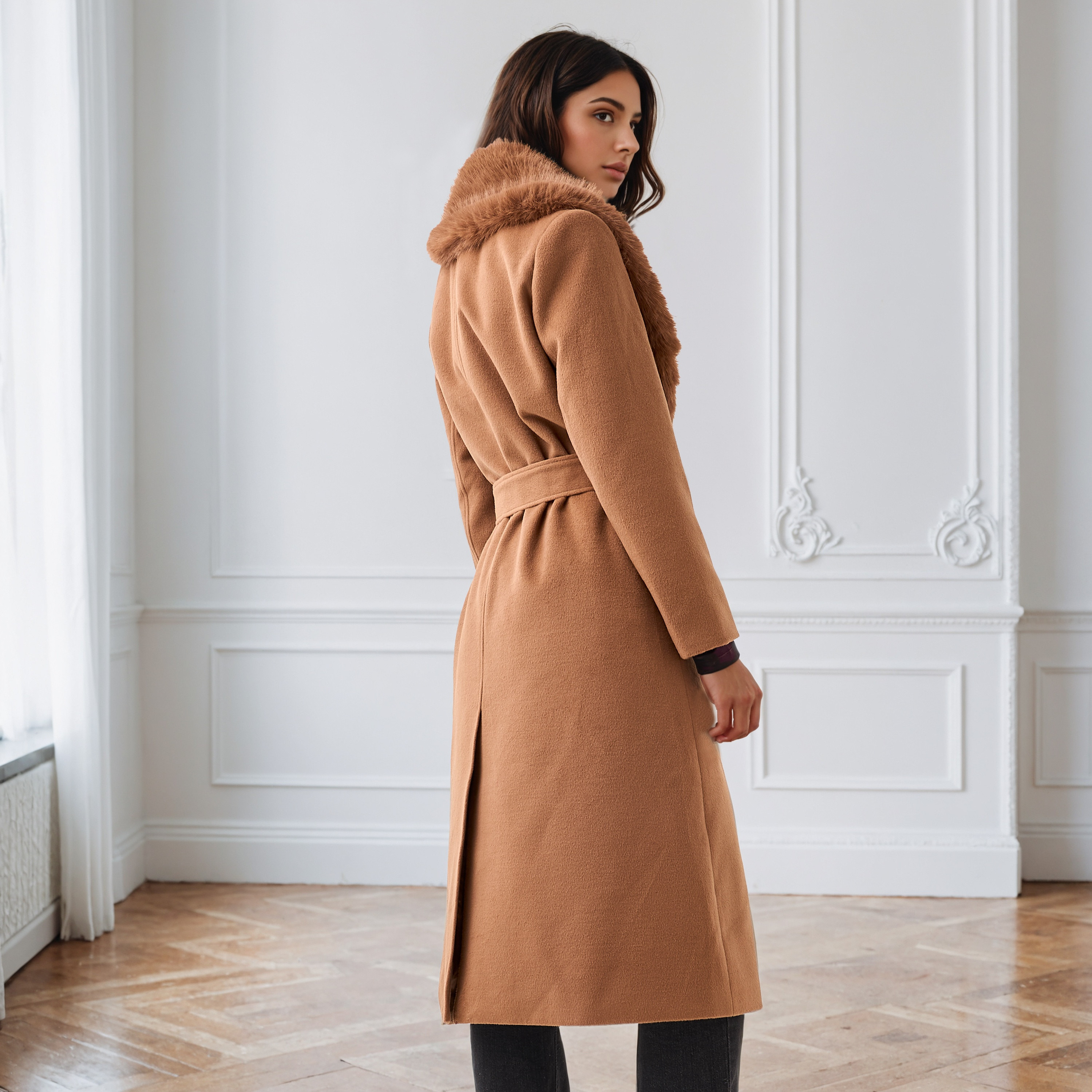 معطف ترنش عادي بياقة فرو صناعي قابلة للإزالة من آيكونيك-women-clothing-coatsandjackets-coats-image-3