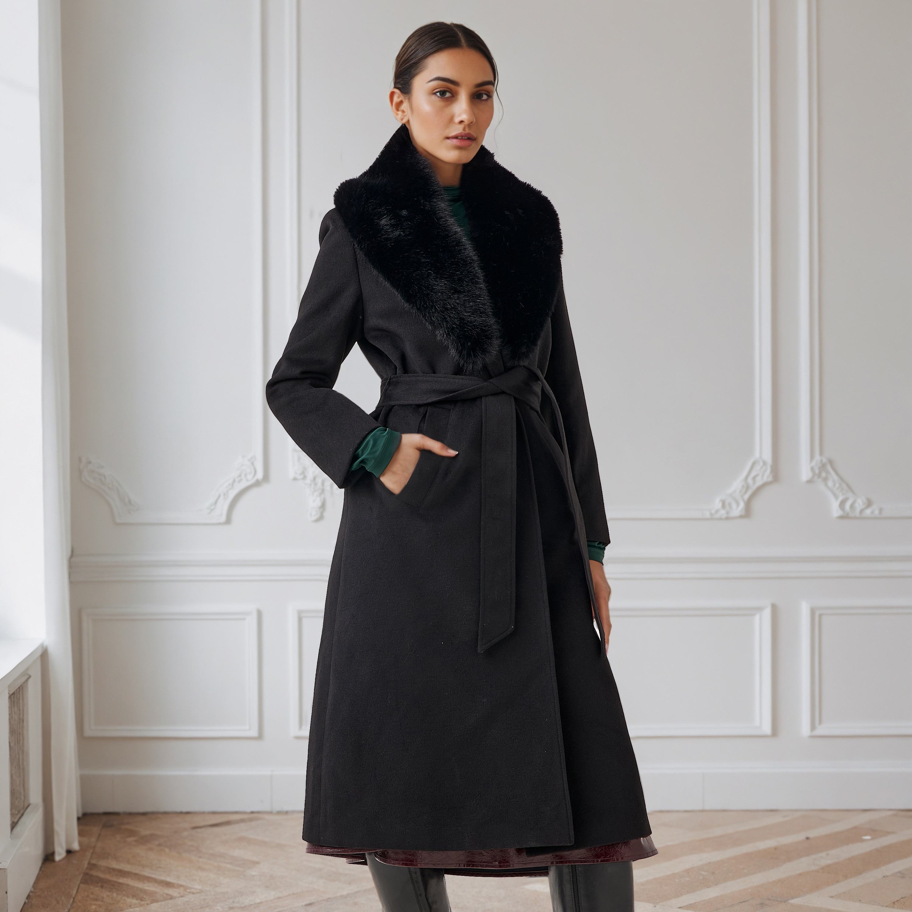 معطف ترنش عادي بياقة فرو صناعي قابلة للإزالة من آيكونيك-women-winterwear-coatsandjackets-coats-image-8