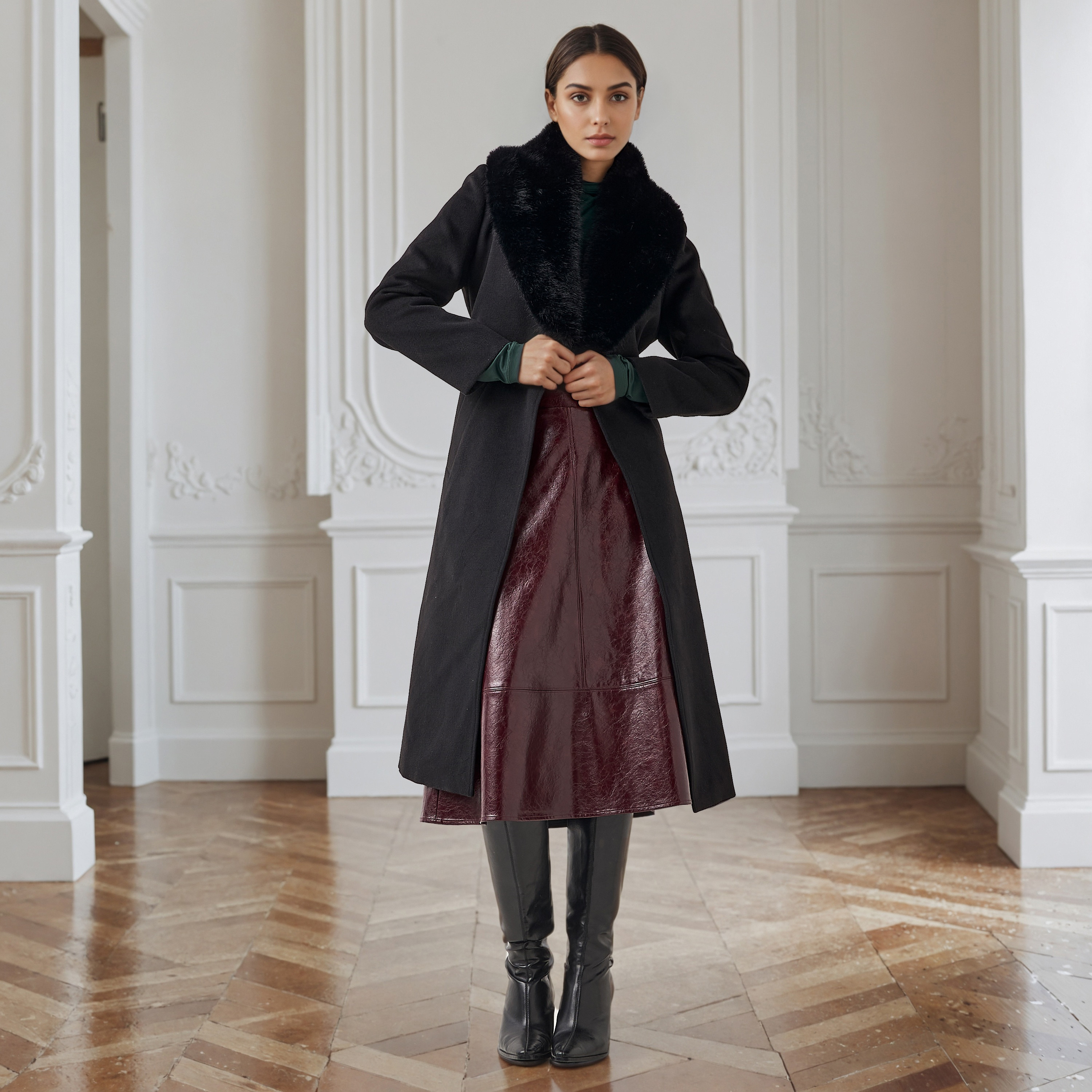 معطف ترنش عادي بياقة فرو صناعي قابلة للإزالة من آيكونيك-women-clothing-coatsandjackets-coats-image-2