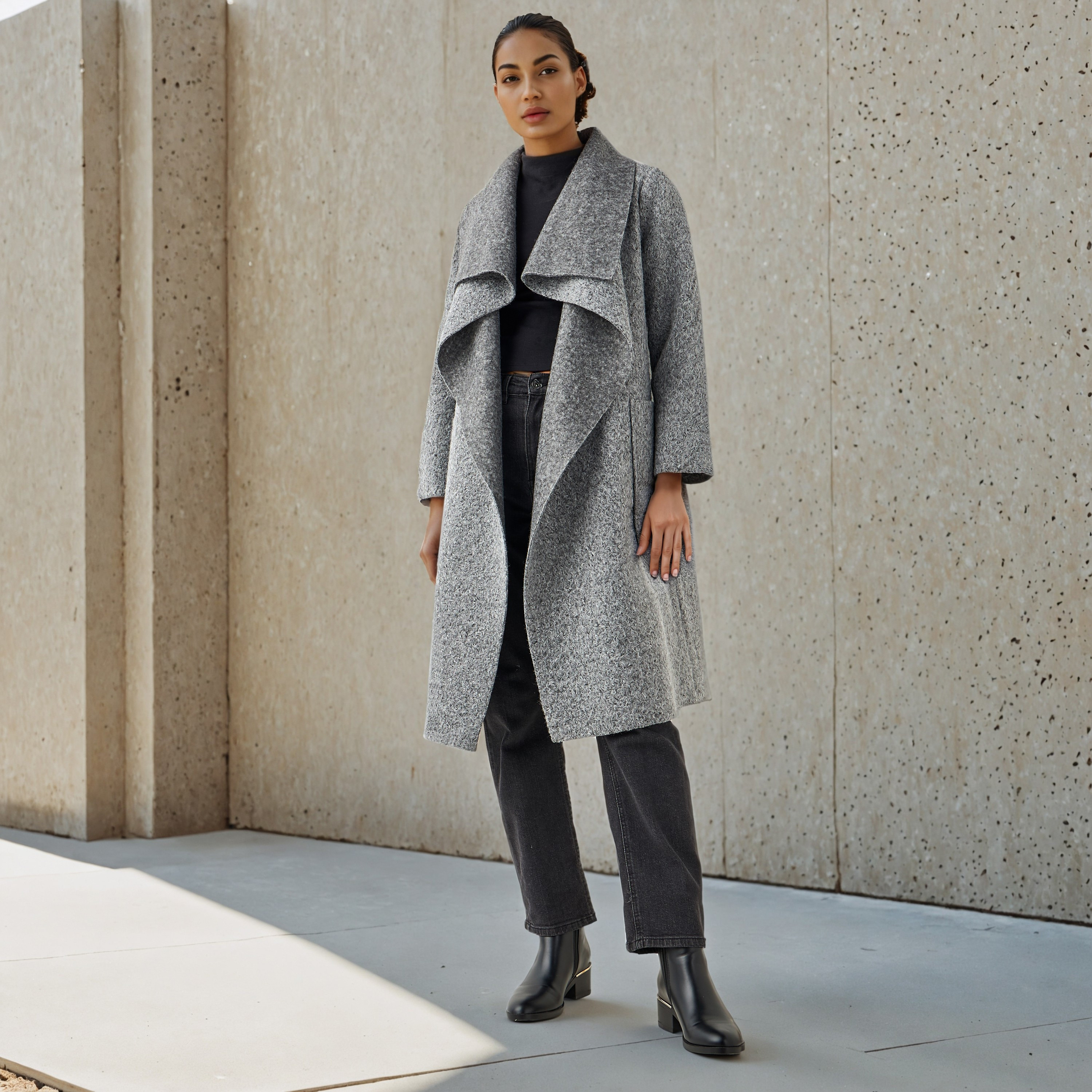 Iconic Knee Length Polyester Waterfall Collar Trench Coat-women-clothing-coatsandjackets-coats-image-2