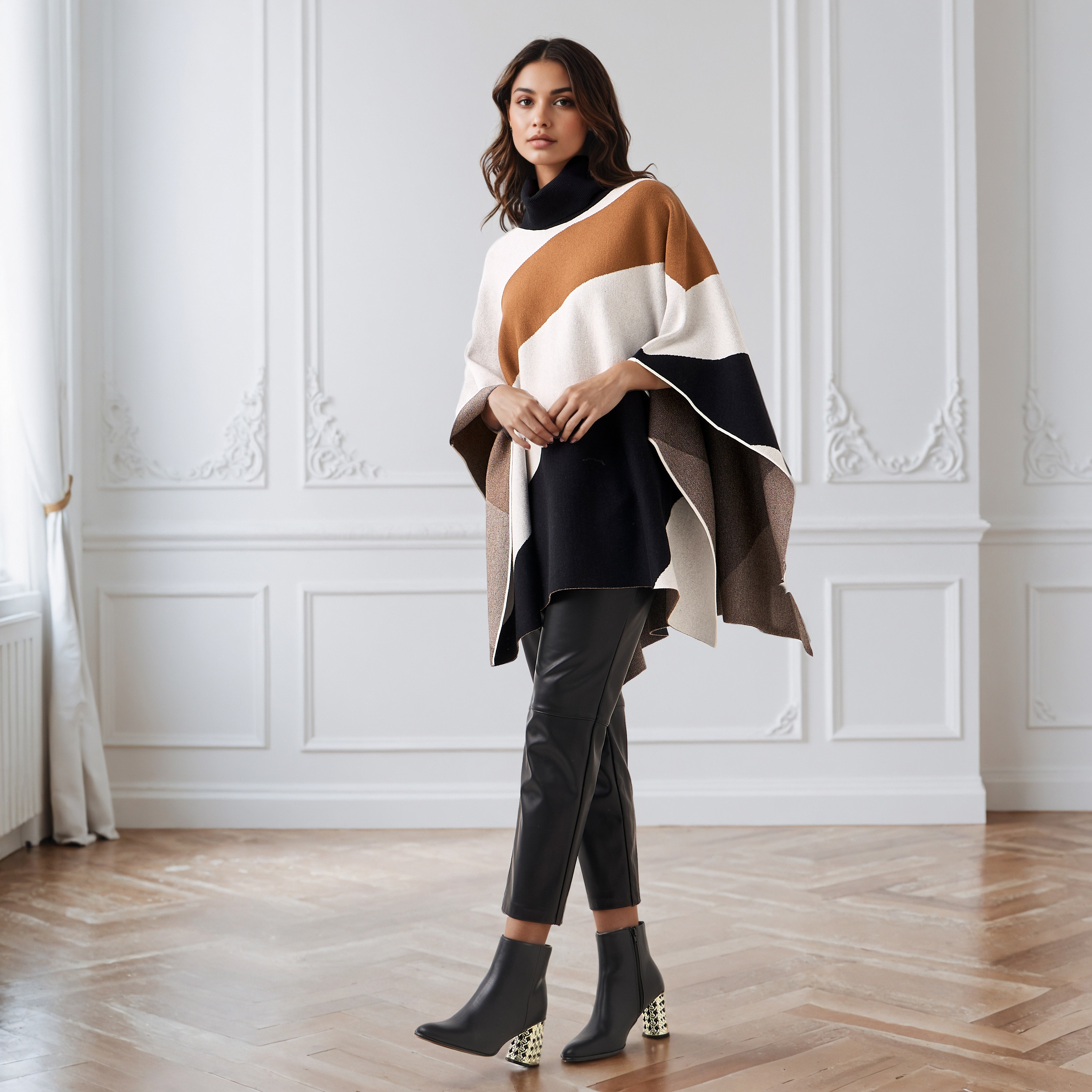 Iconic Colourblock High Neck Poncho-women-winterwear-cardigansandjumpers-cardigans-image-2