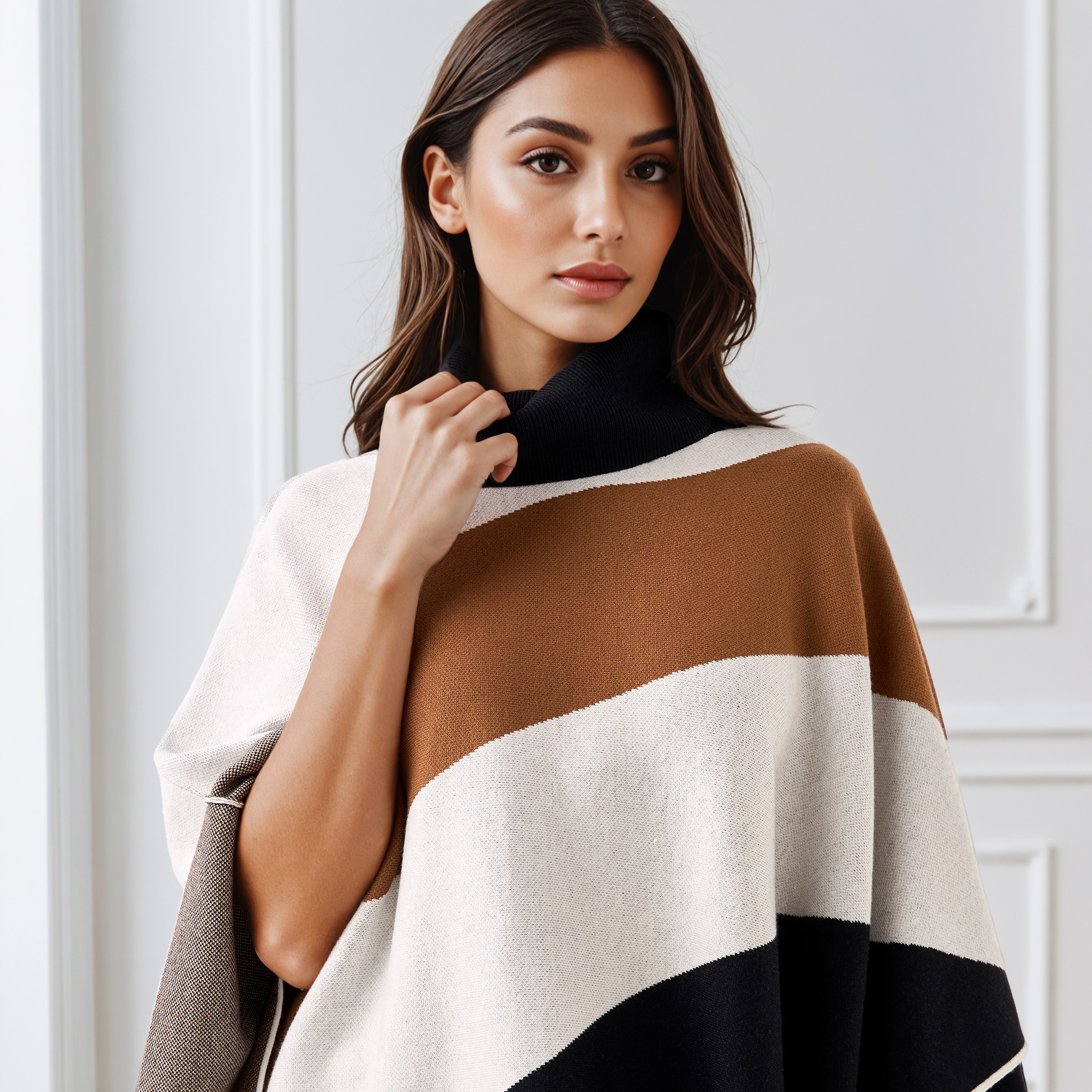 Iconic Colourblock High Neck Poncho-women-winterwear-cardigansandjumpers-cardigans-image-5