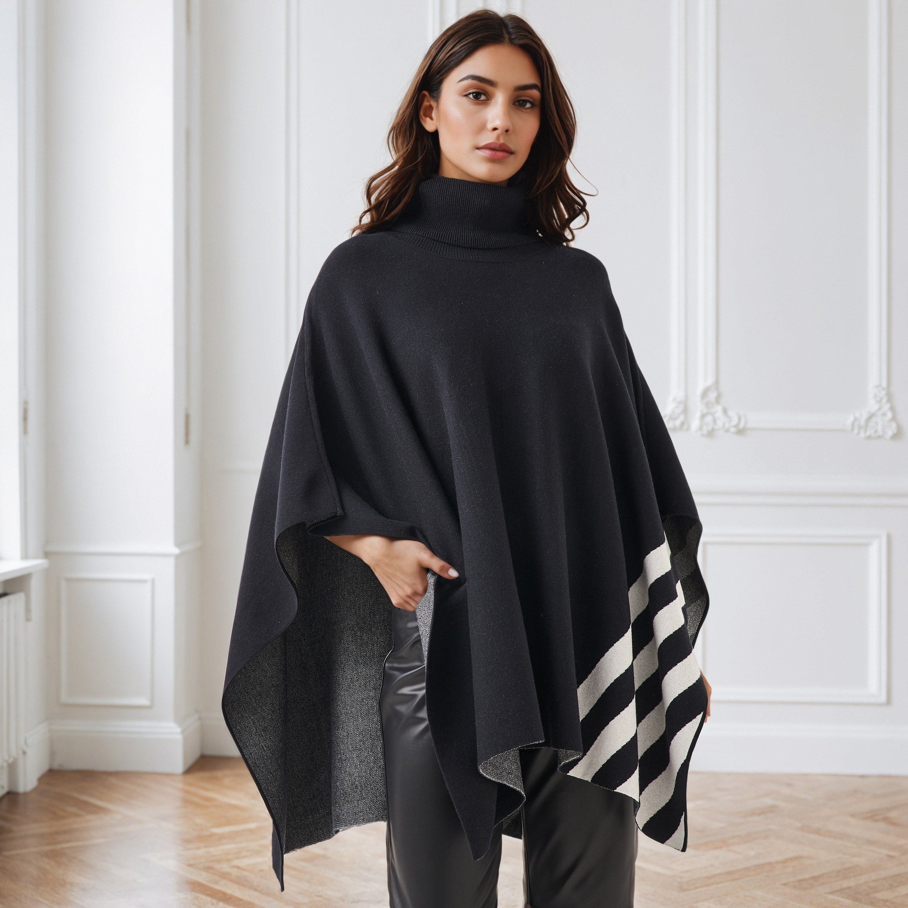 Iconic Colourblock High Neck Poncho-women-winterwear-cardigansandjumpers-cardigans-image-1