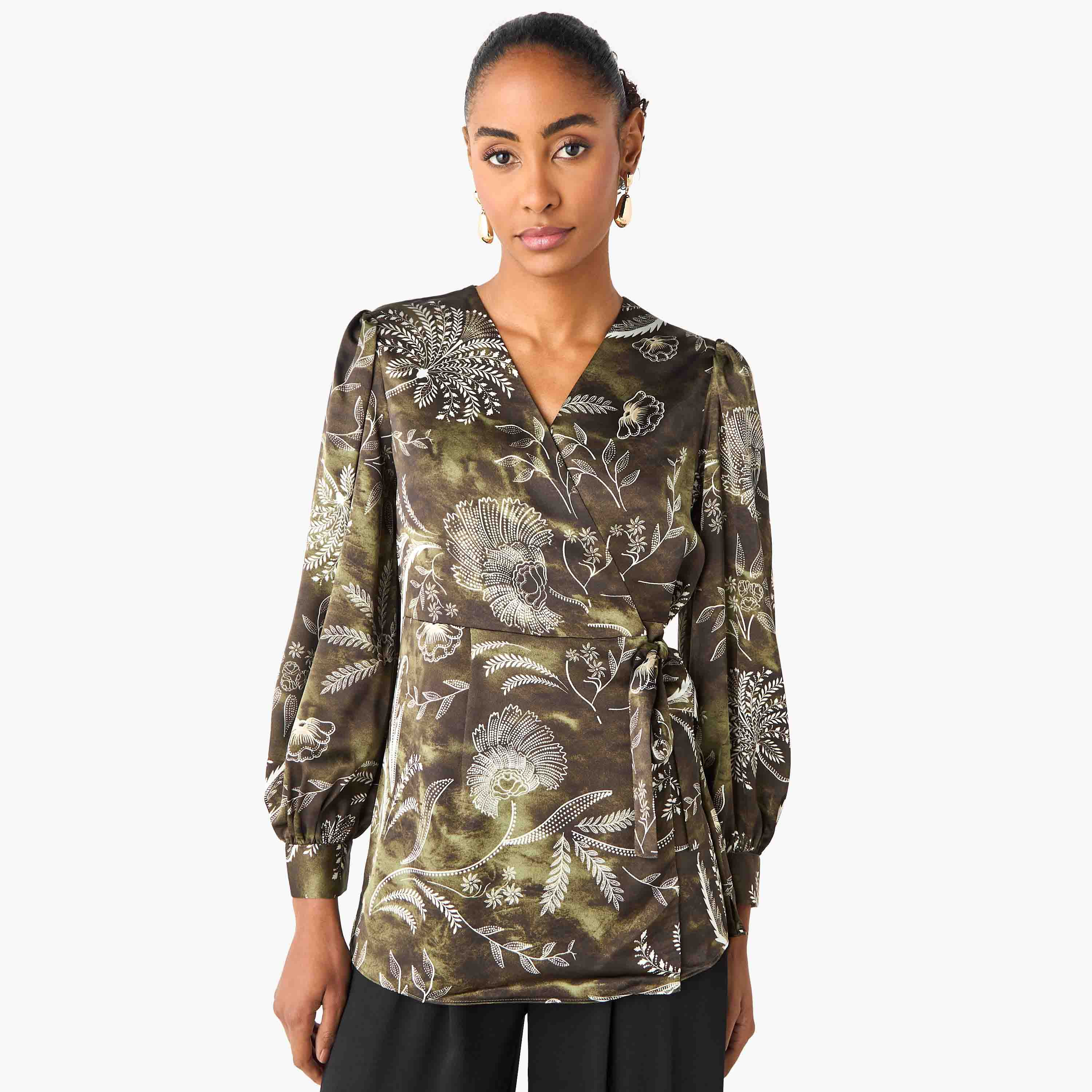 Iconic Relaxed Fit Polyester Wrap Top with Tie-Ups-women-clothing-shirtsandblouses-blouses-image-1