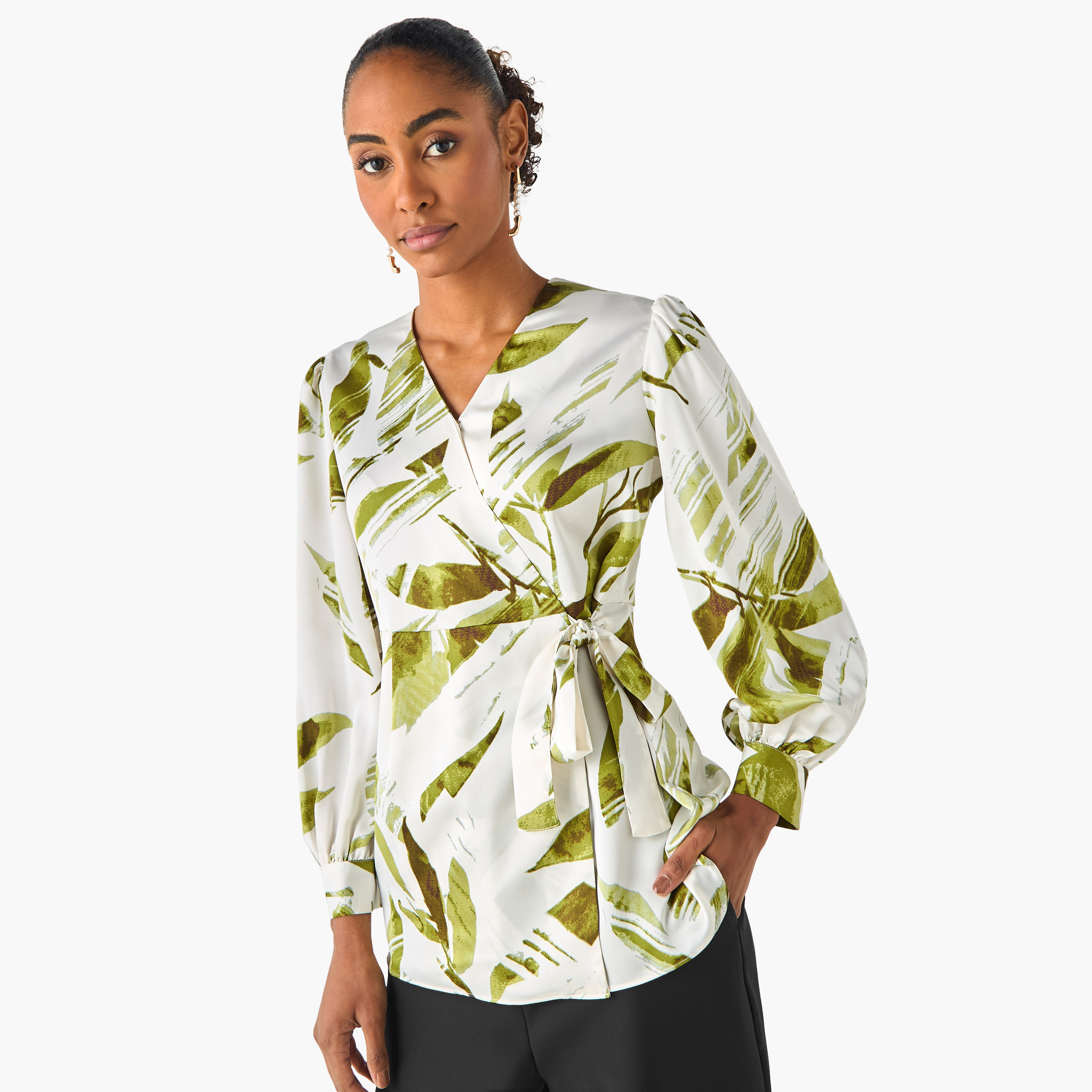 Iconic Relaxed Fit Polyester Wrap Top with Tie-Ups-women-clothing-shirtsandblouses-blouses-image-1