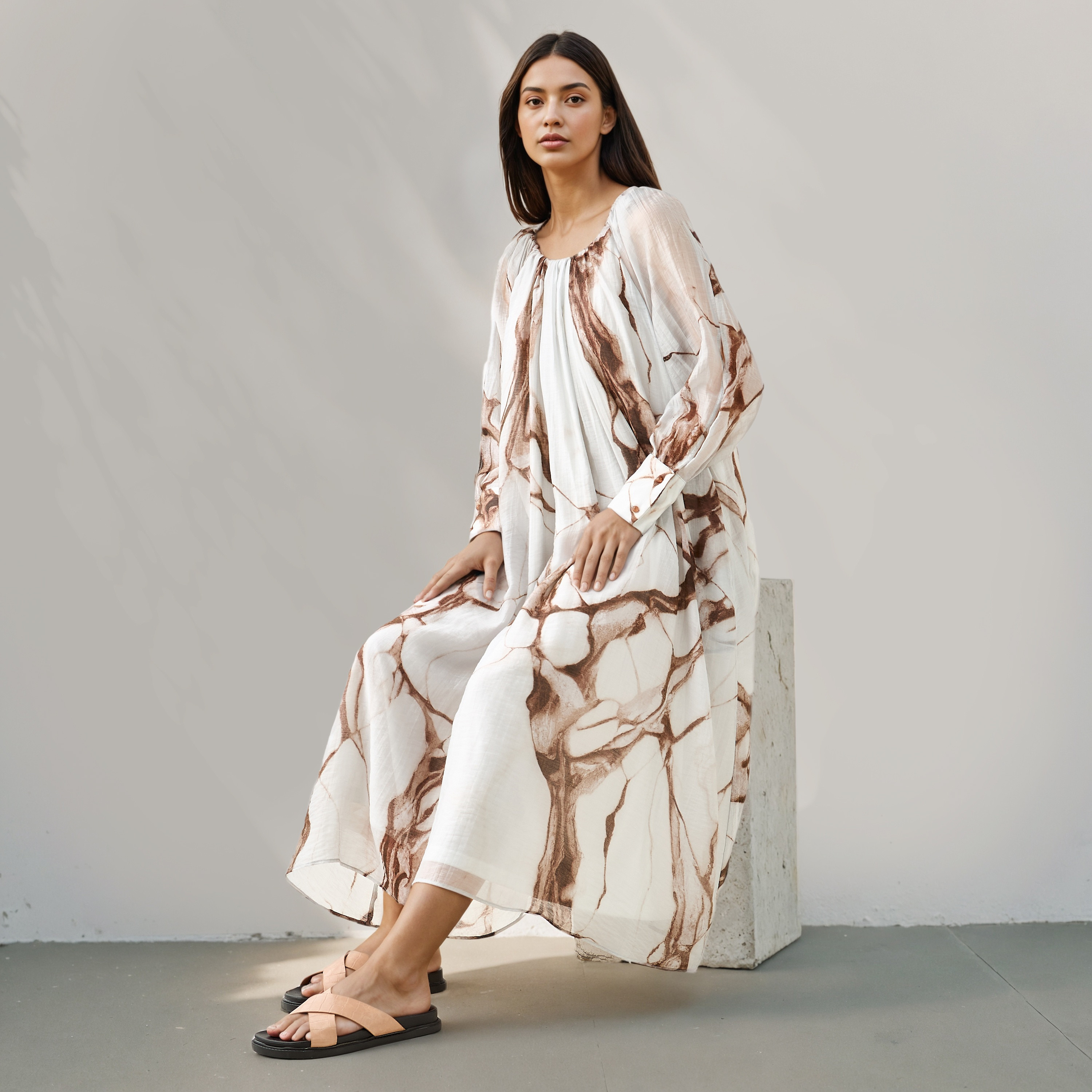 Iconic Marble Print Midi Dress with Pockets-women-clothing-dresses-image-1