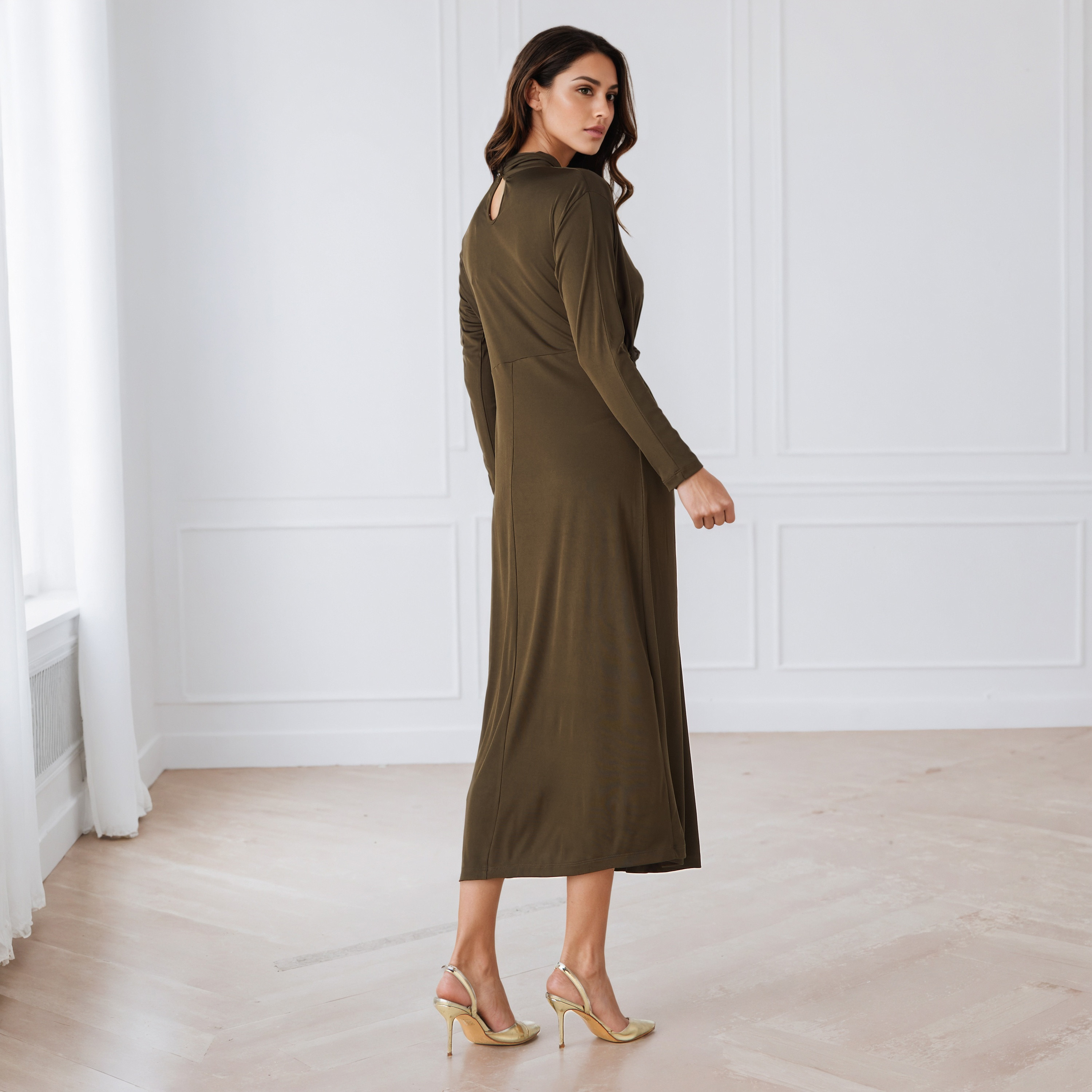 Iconic Textured Midi Dress with High Neck-women-clothing-dresses-image-4